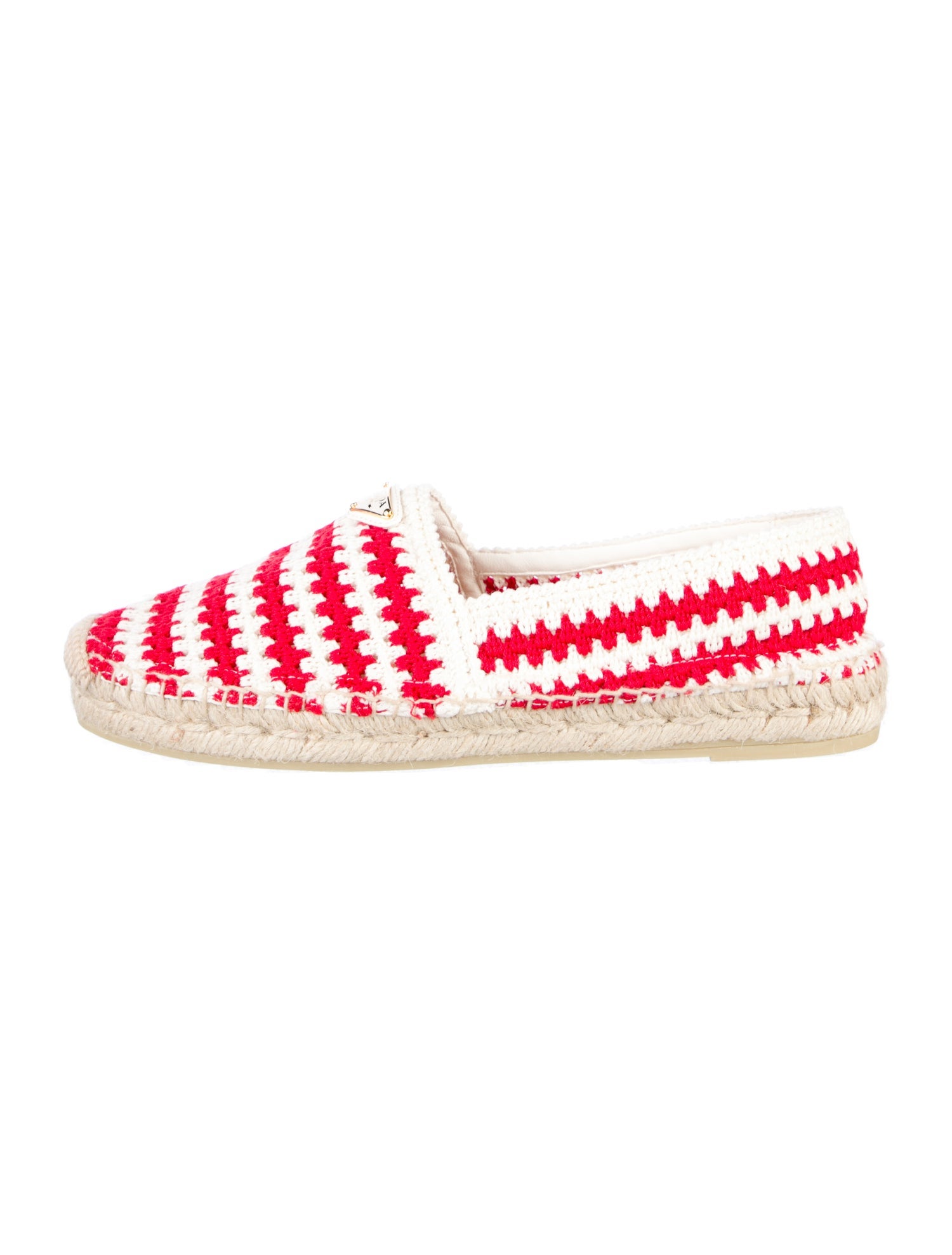 Prada Enameled Metal Triangle Striped Espadrilles