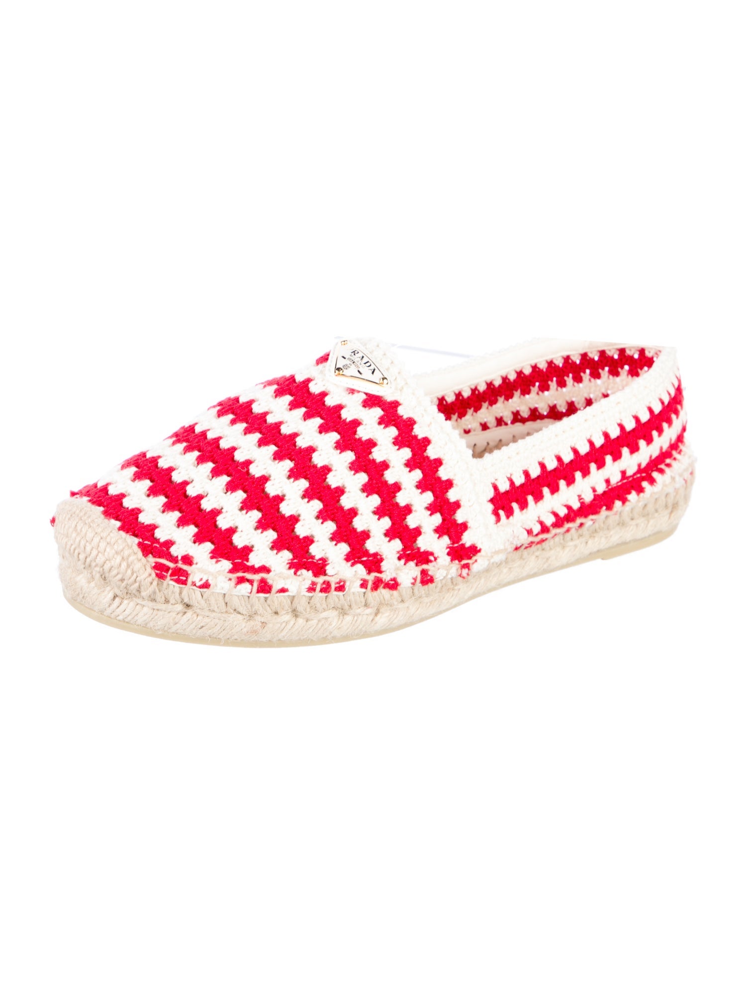 Prada Enameled Metal Triangle Striped Espadrilles