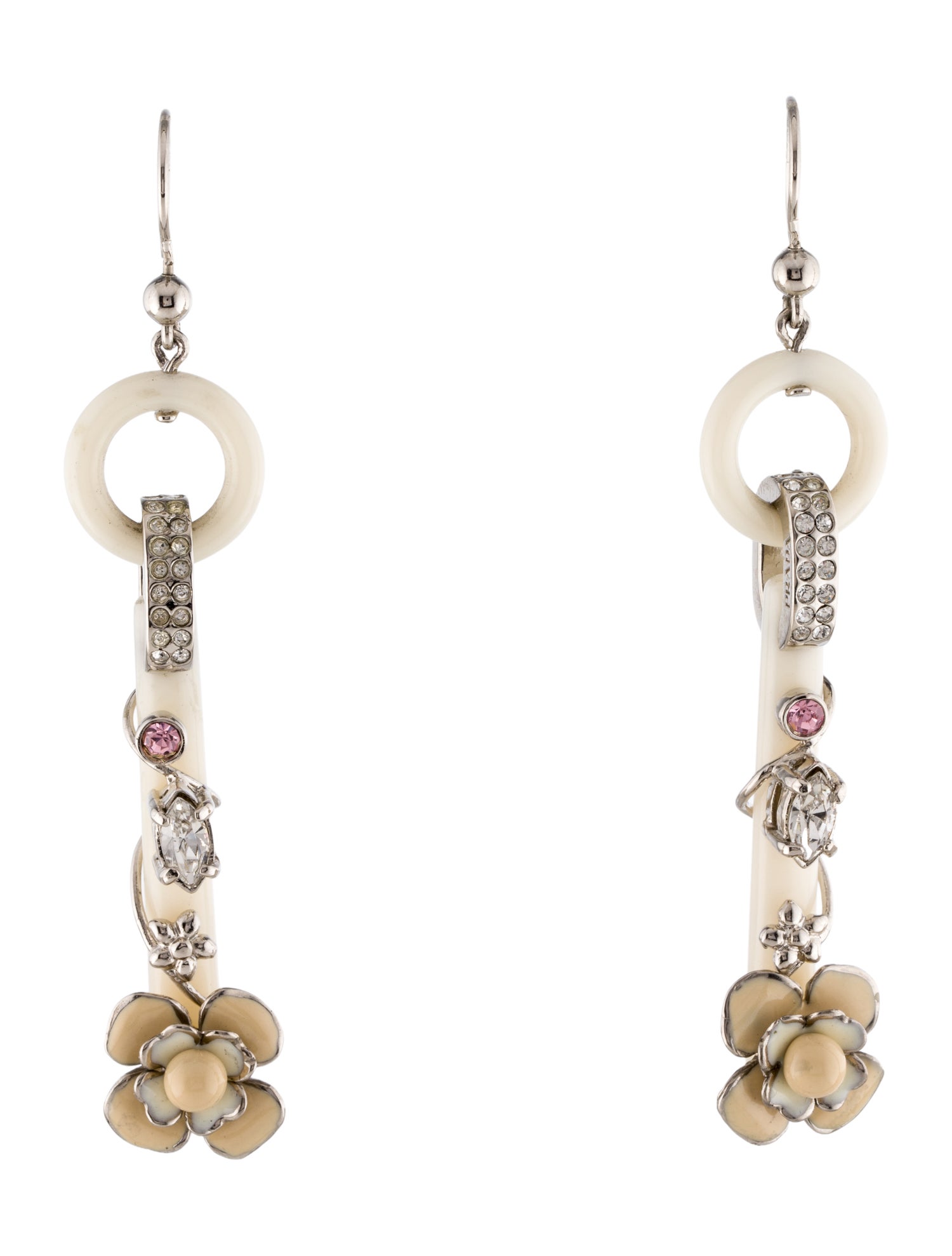 Prada Crystal & Flower Enamel Drop Earrings