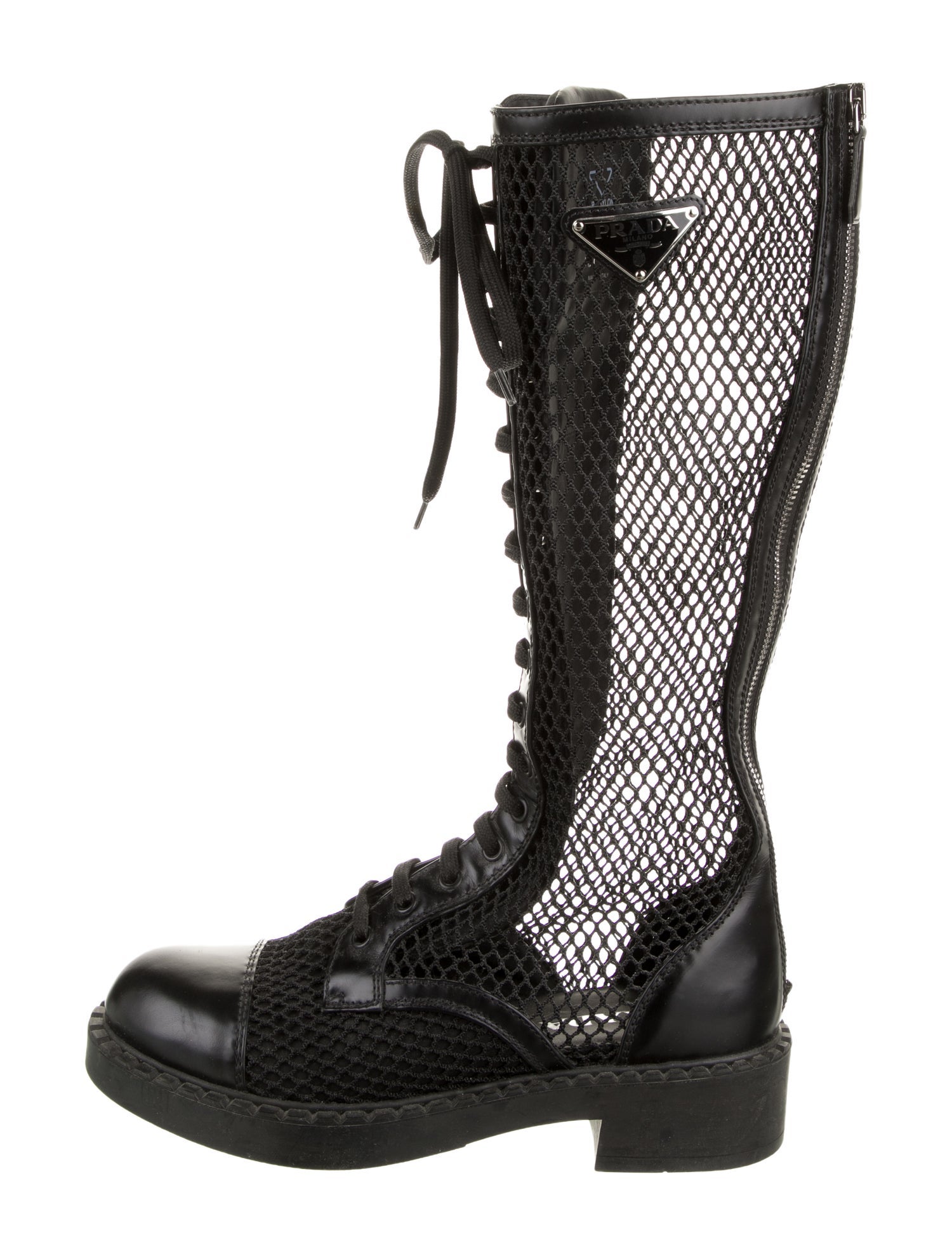 Prada Mesh Printed Combat Boots