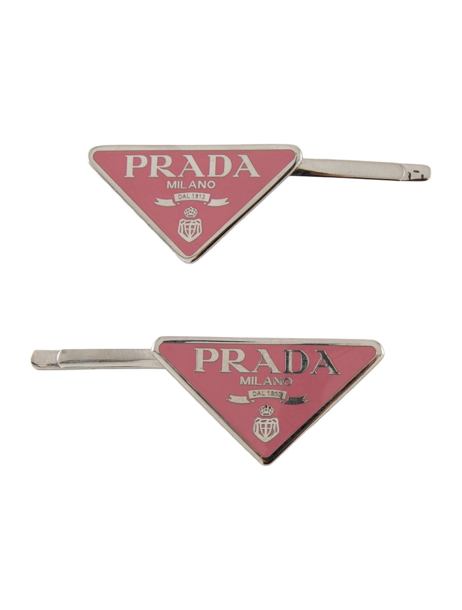 Prada Enameled Metal Triangle Hairpins