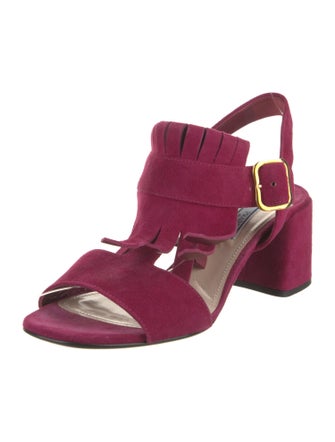 Prada Suede Fringe Trim Accent T-Strap Sandals