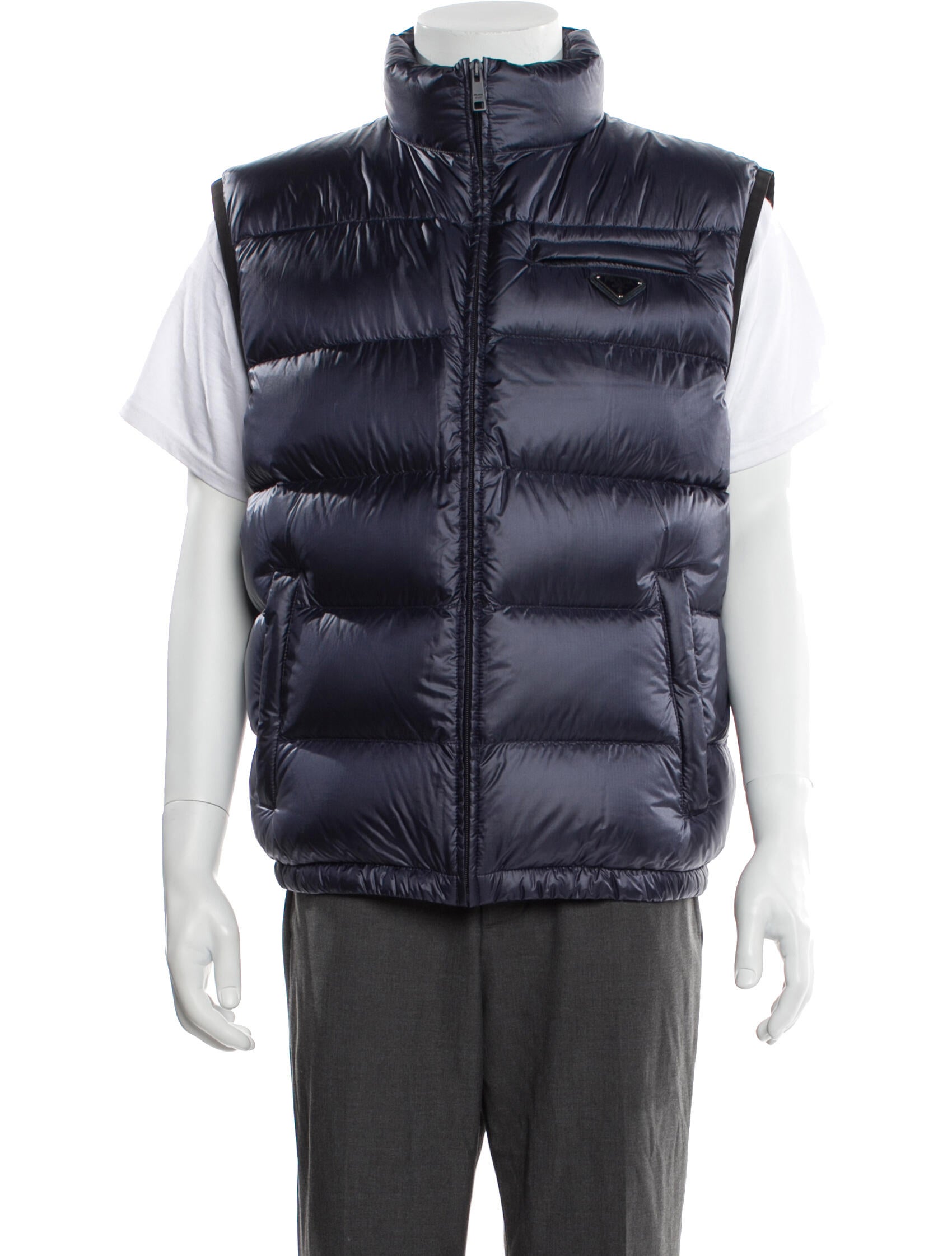 Prada 2017 Enameled Metal Triangle Puffer Coat