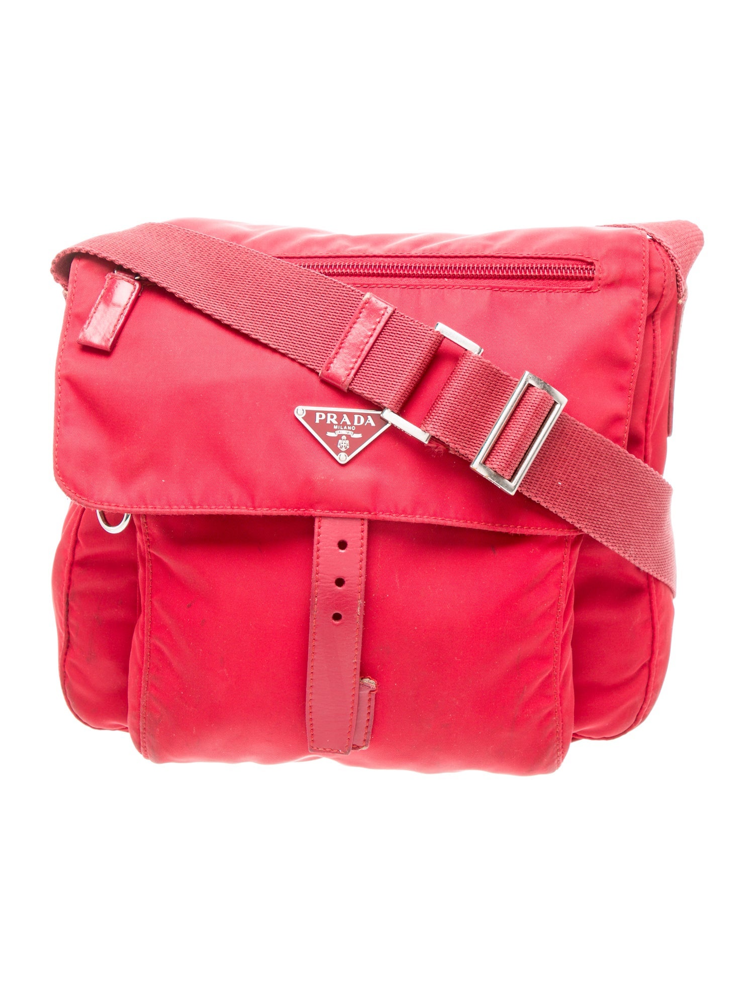 Prada Enameled Metal Triangle Messenger Bag Small