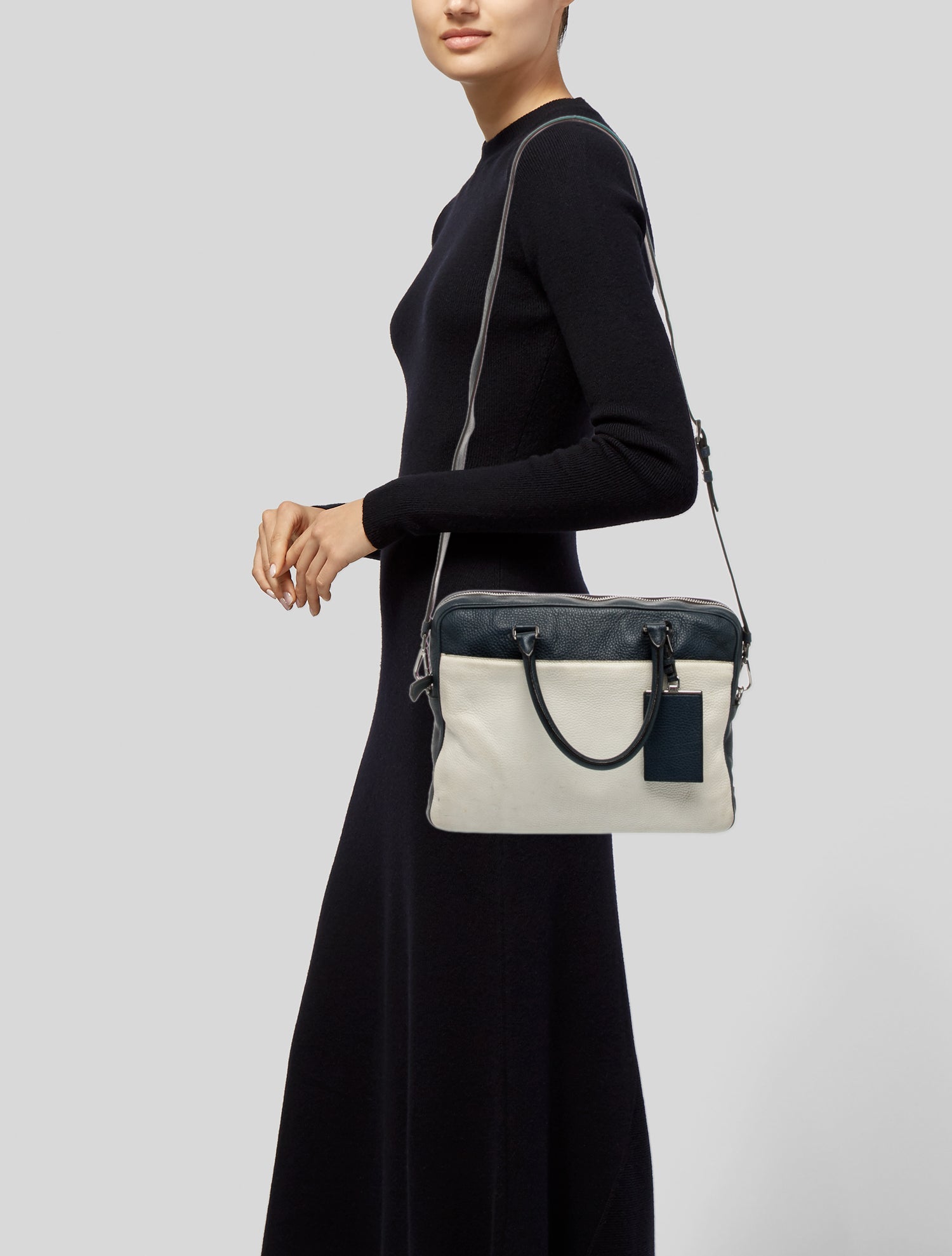 Prada Enameled Metal Triangle Top Handle Bag