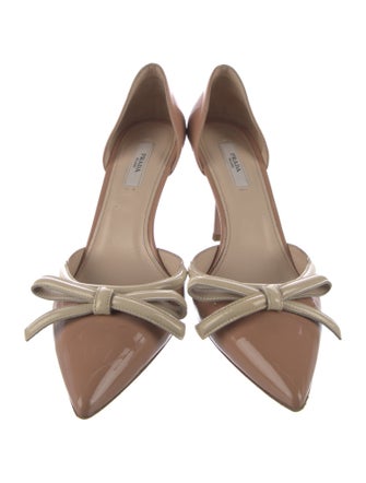 Prada Patent Leather Bow Accents D'Orsay Pumps