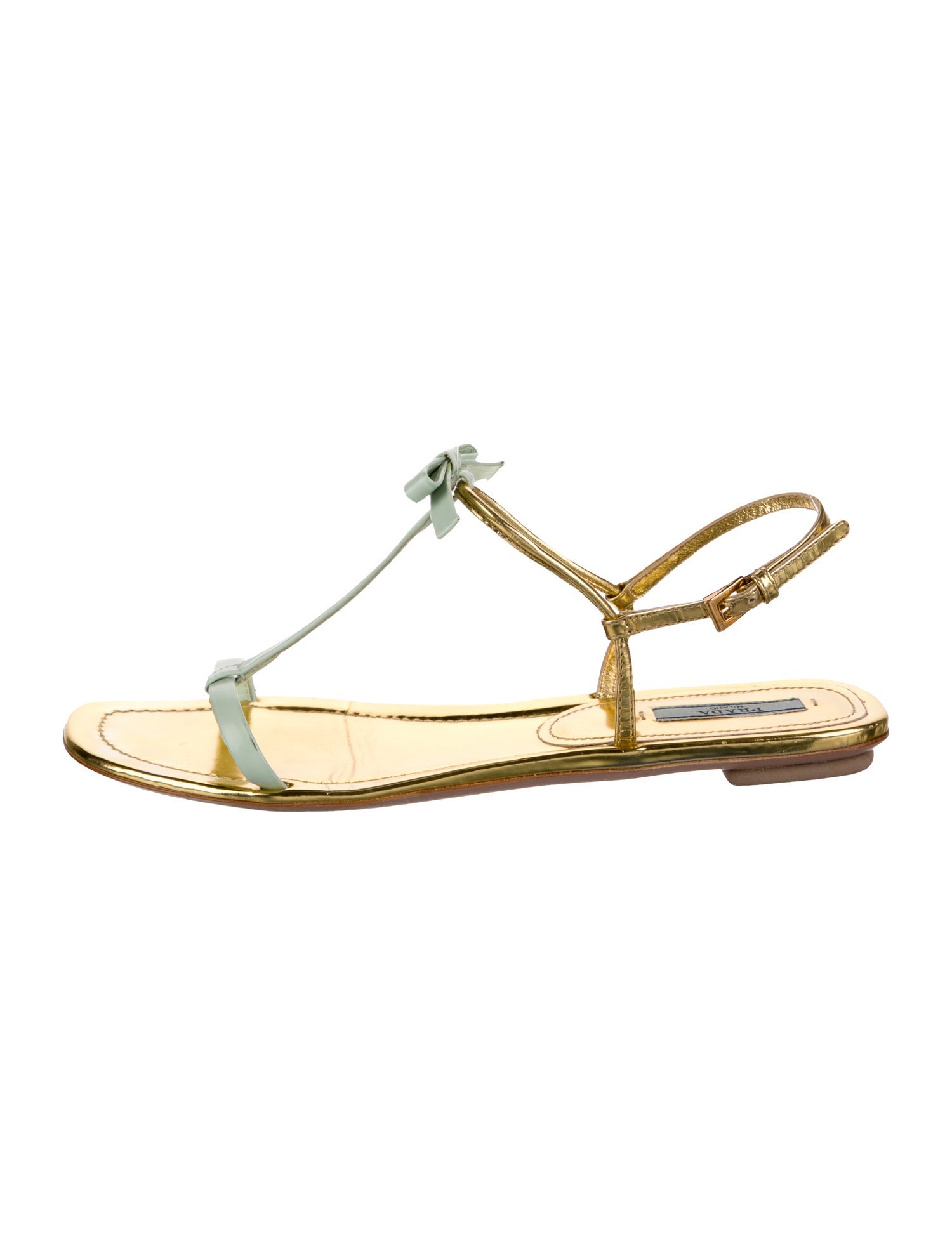 Prada Leather Bow Accents T-Strap Sandals