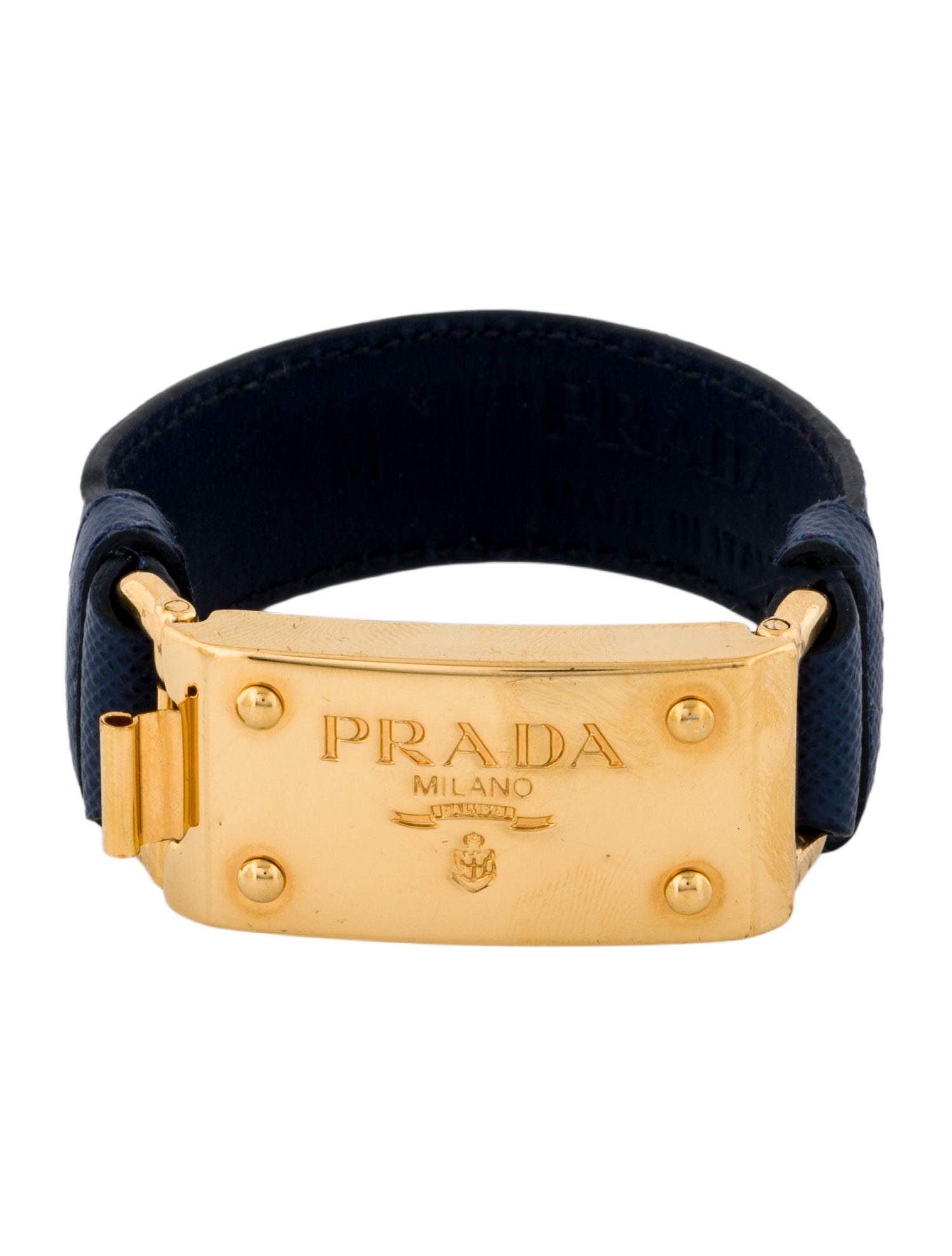 Prada Saffiano Leather Logo Plaque Wrap Bracelet
