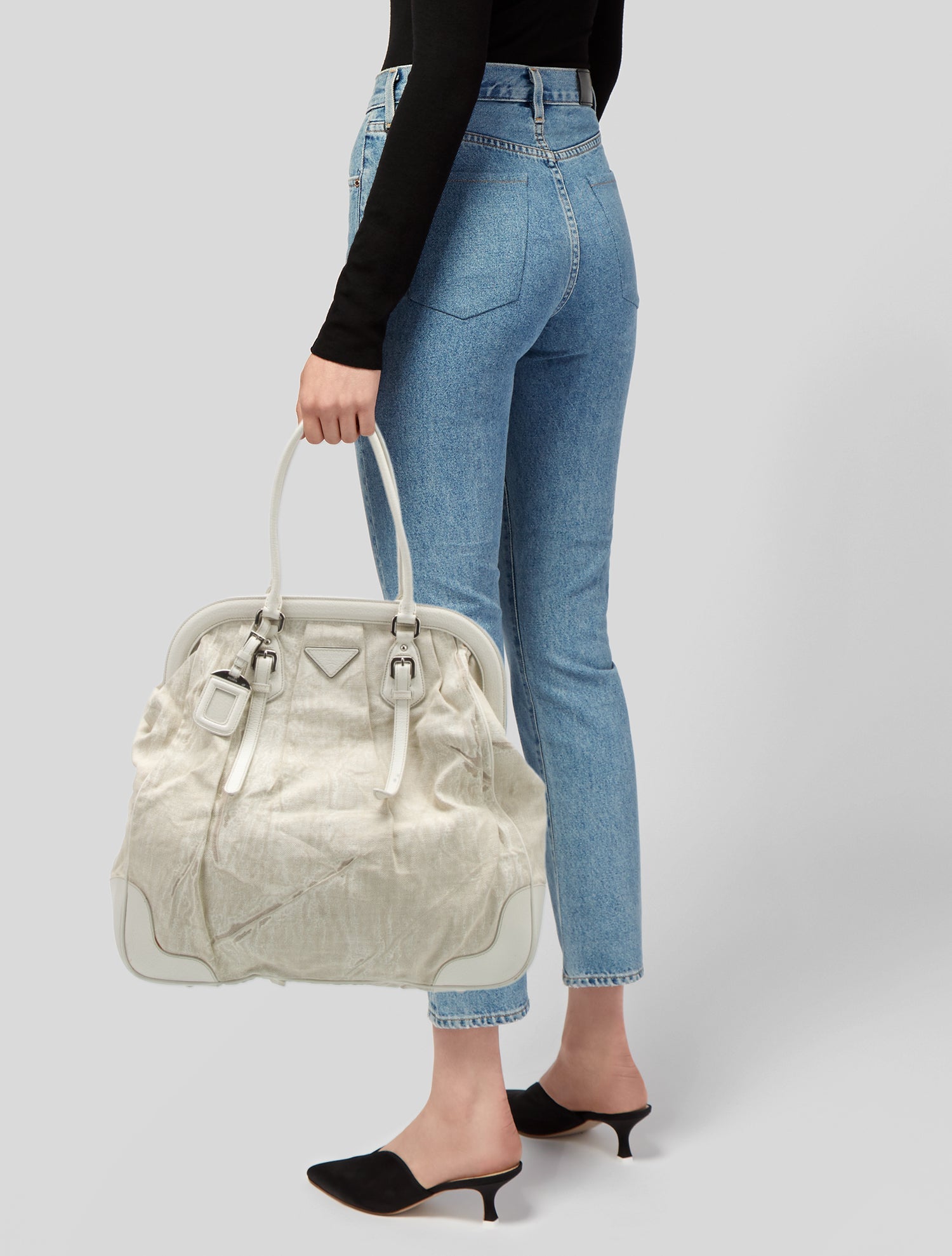 Prada Enameled Metal Triangle Weekender Bag