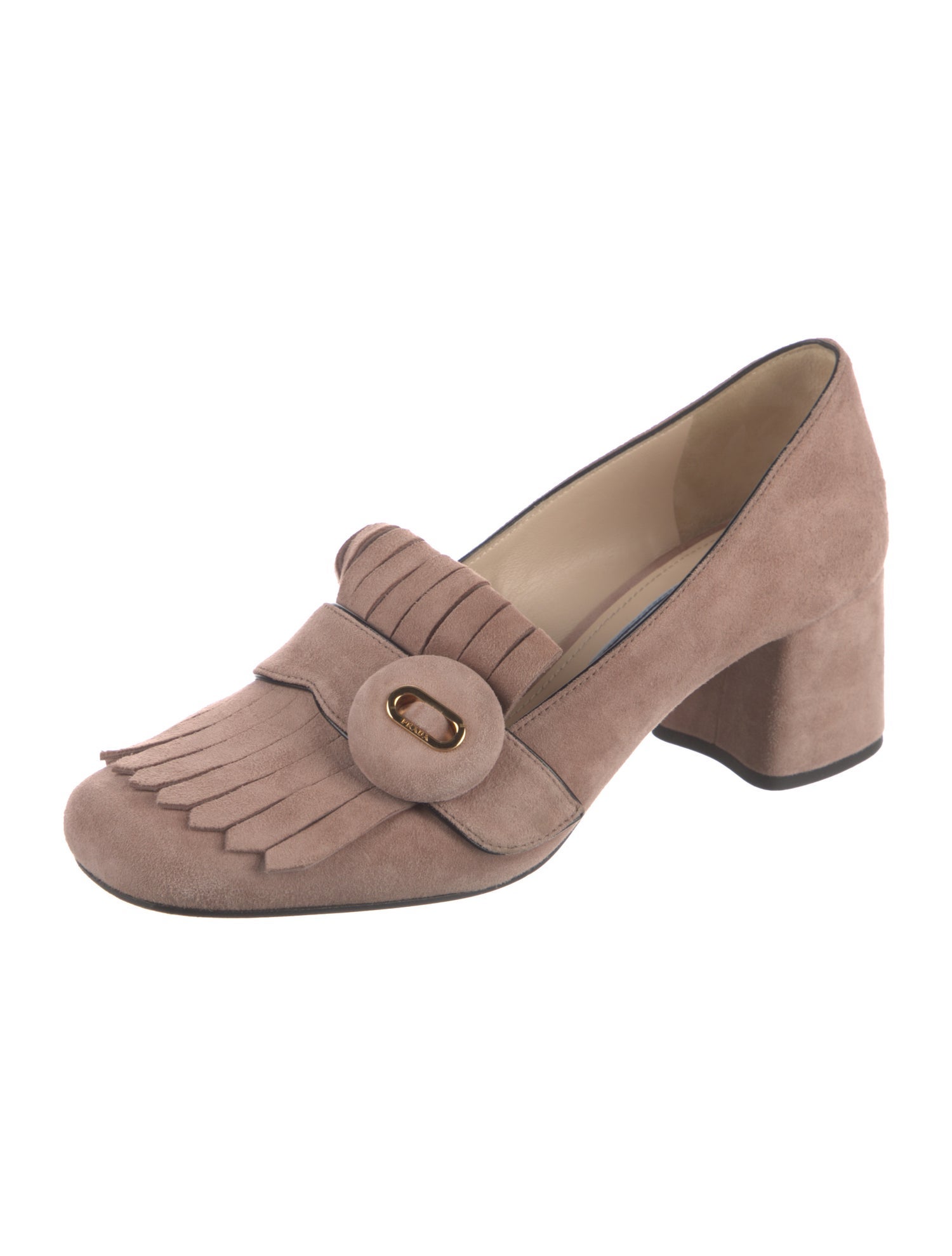 Prada Suede Fringe Trim Accent Pumps