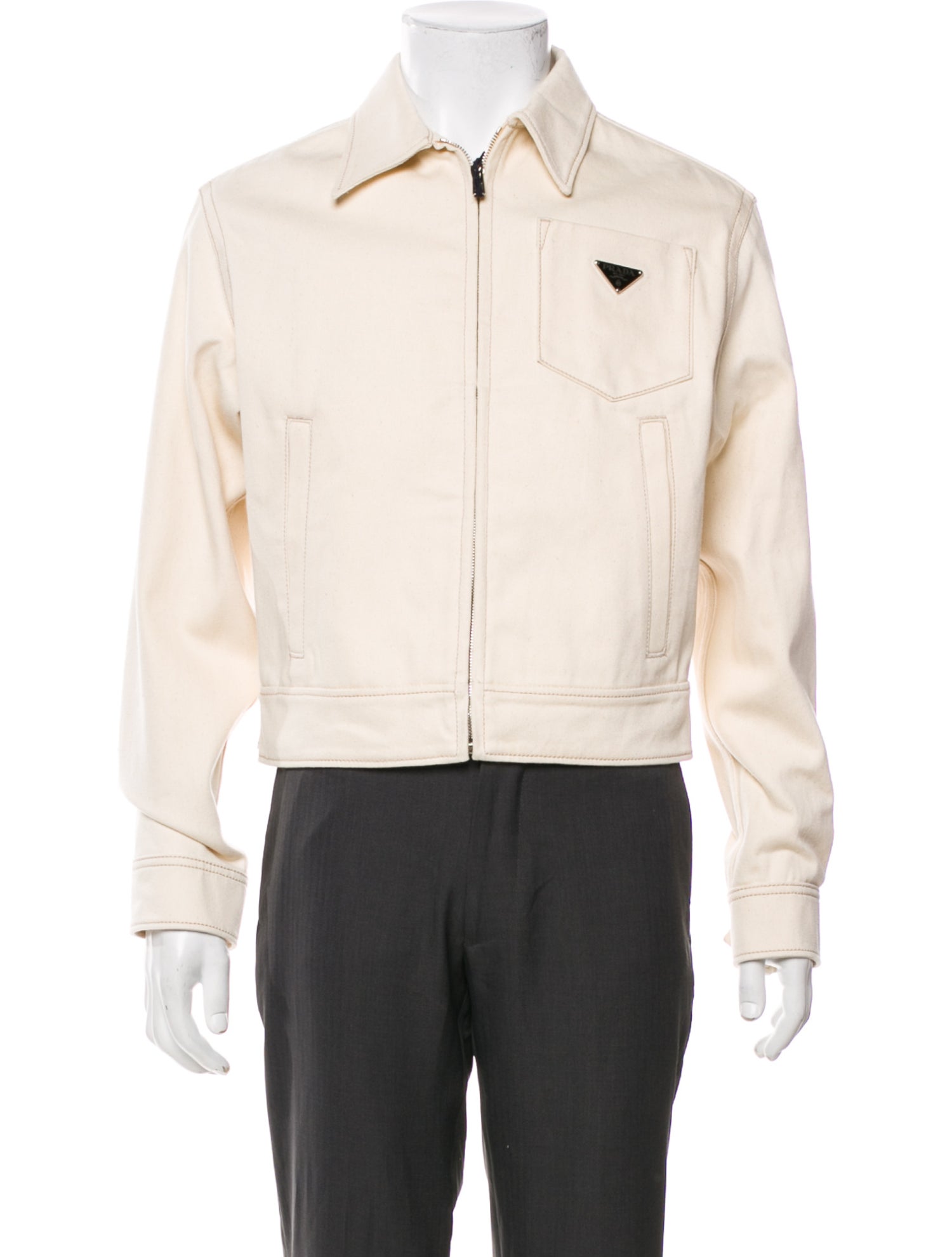 Prada 2022 Enameled Metal Triangle Denim Jacket w/ Tags