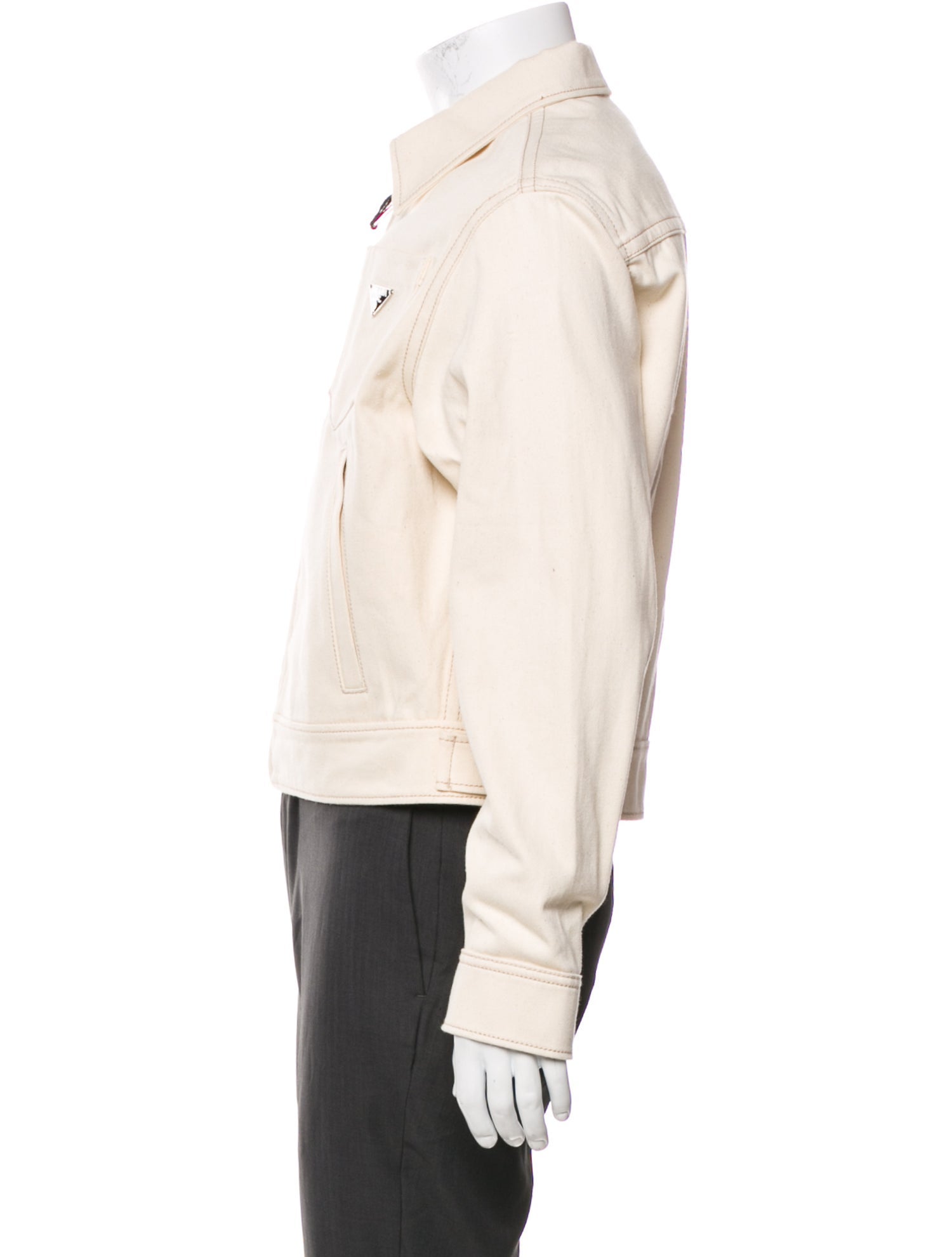 Prada 2022 Enameled Metal Triangle Denim Jacket w/ Tags