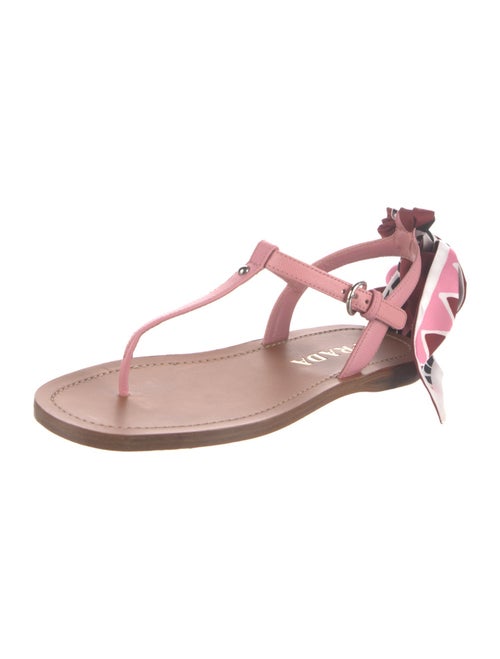 Prada Saffiano Leather Bow Accents T-Strap Sandals