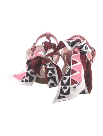 Prada Saffiano Leather Bow Accents T-Strap Sandals