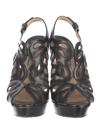 Prada Leather Cutout Accent Slingback Sandals