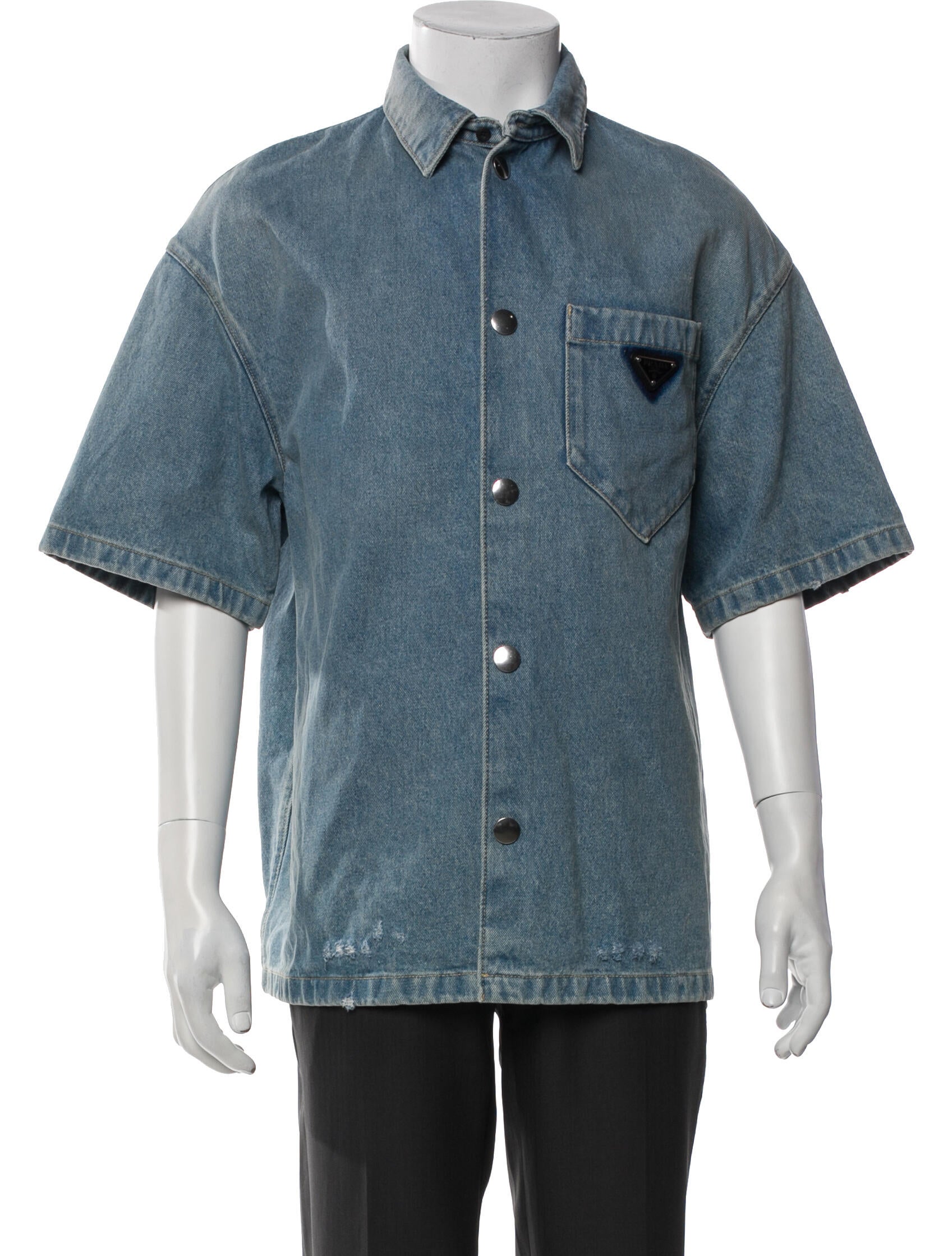 Prada 2021 Enameled Metal Triangle Denim Jacket