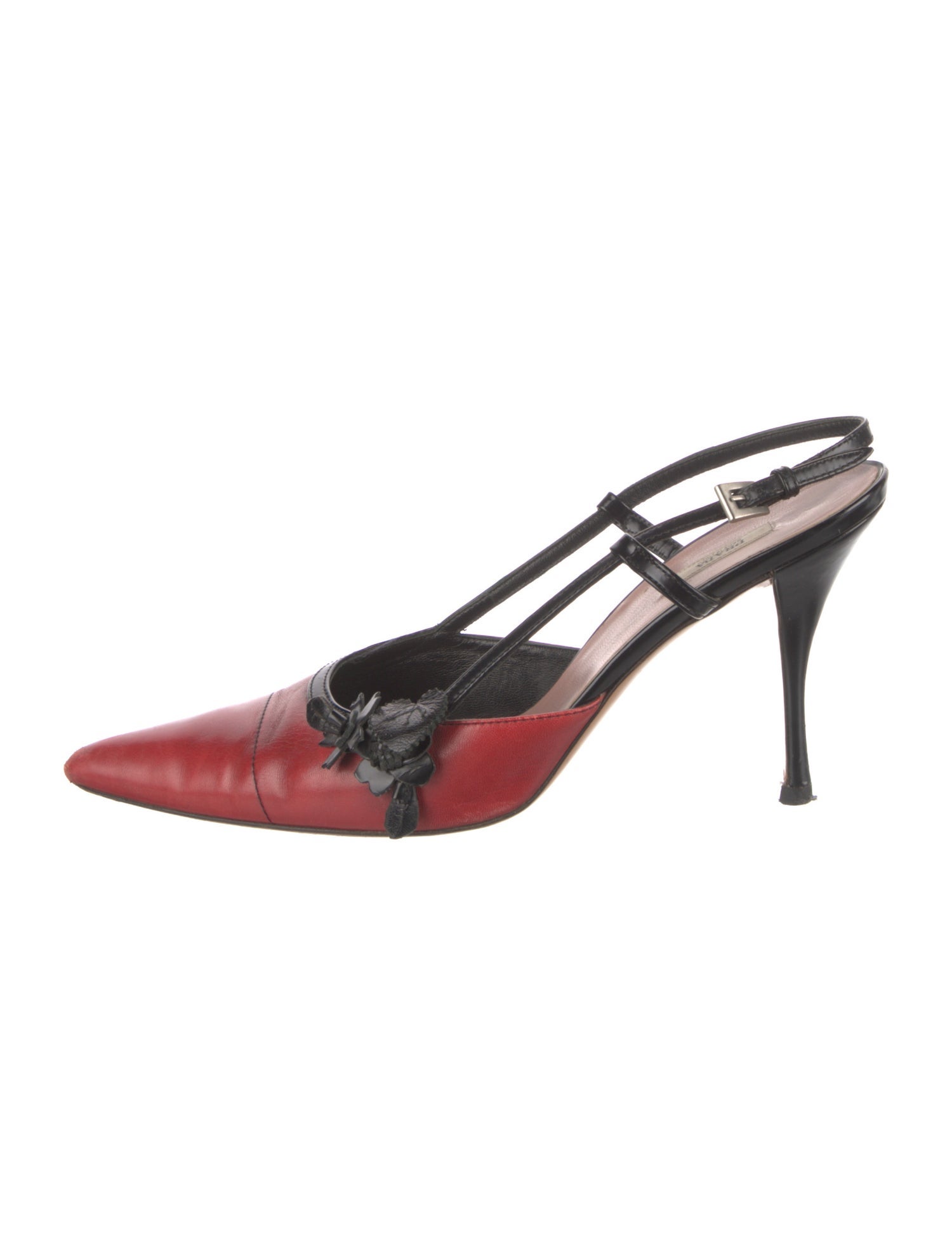 Prada Leather Floral Print Slingback Pumps