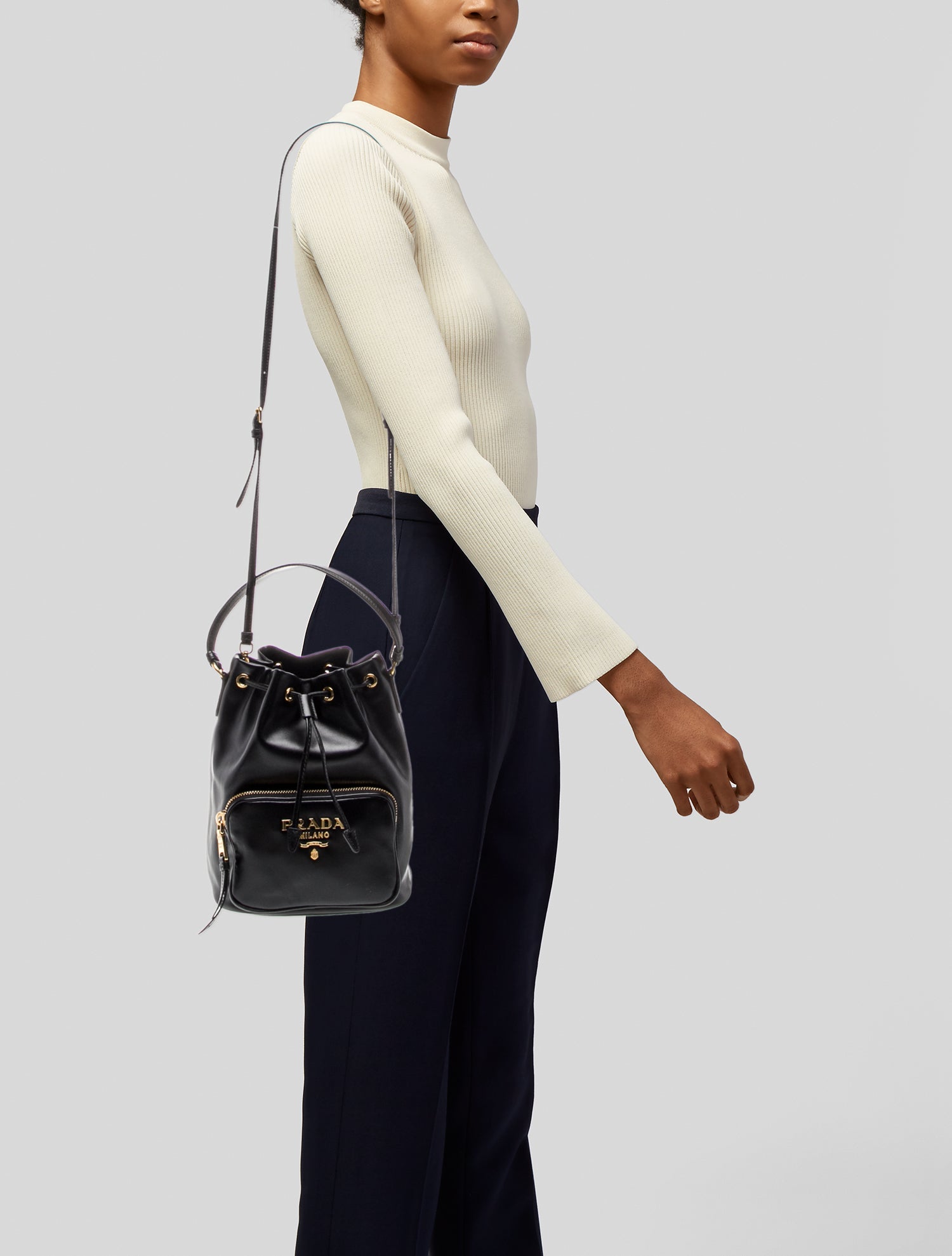 Prada Enameled Metal Triangle Top Handle Bag