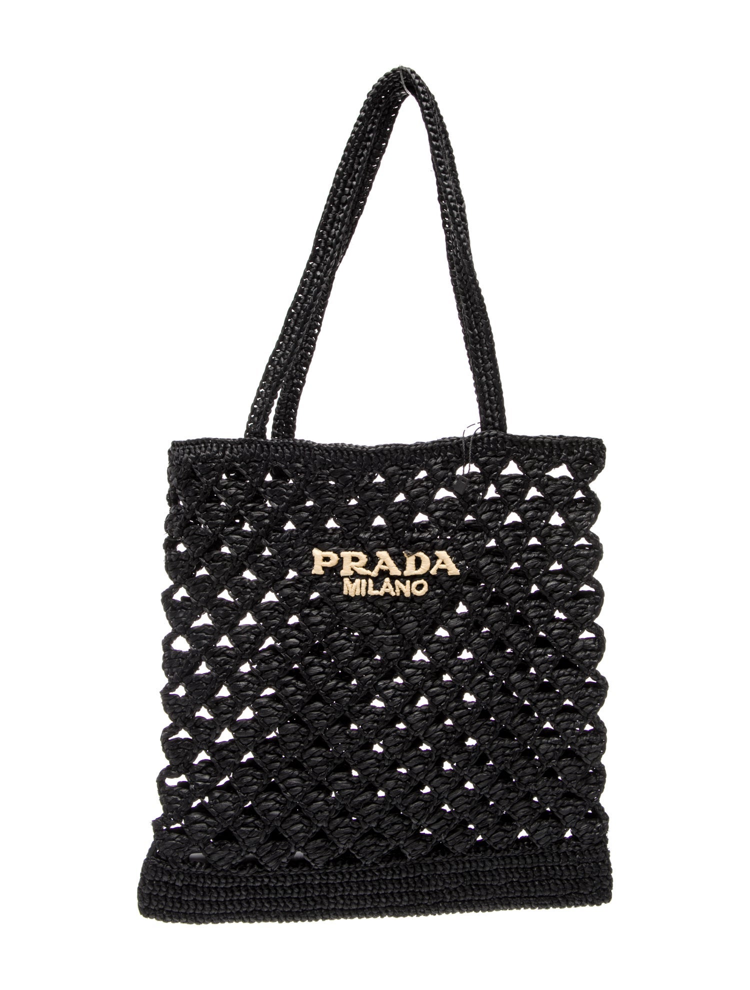 Prada Raffia Grass Raffia Logo Tote
