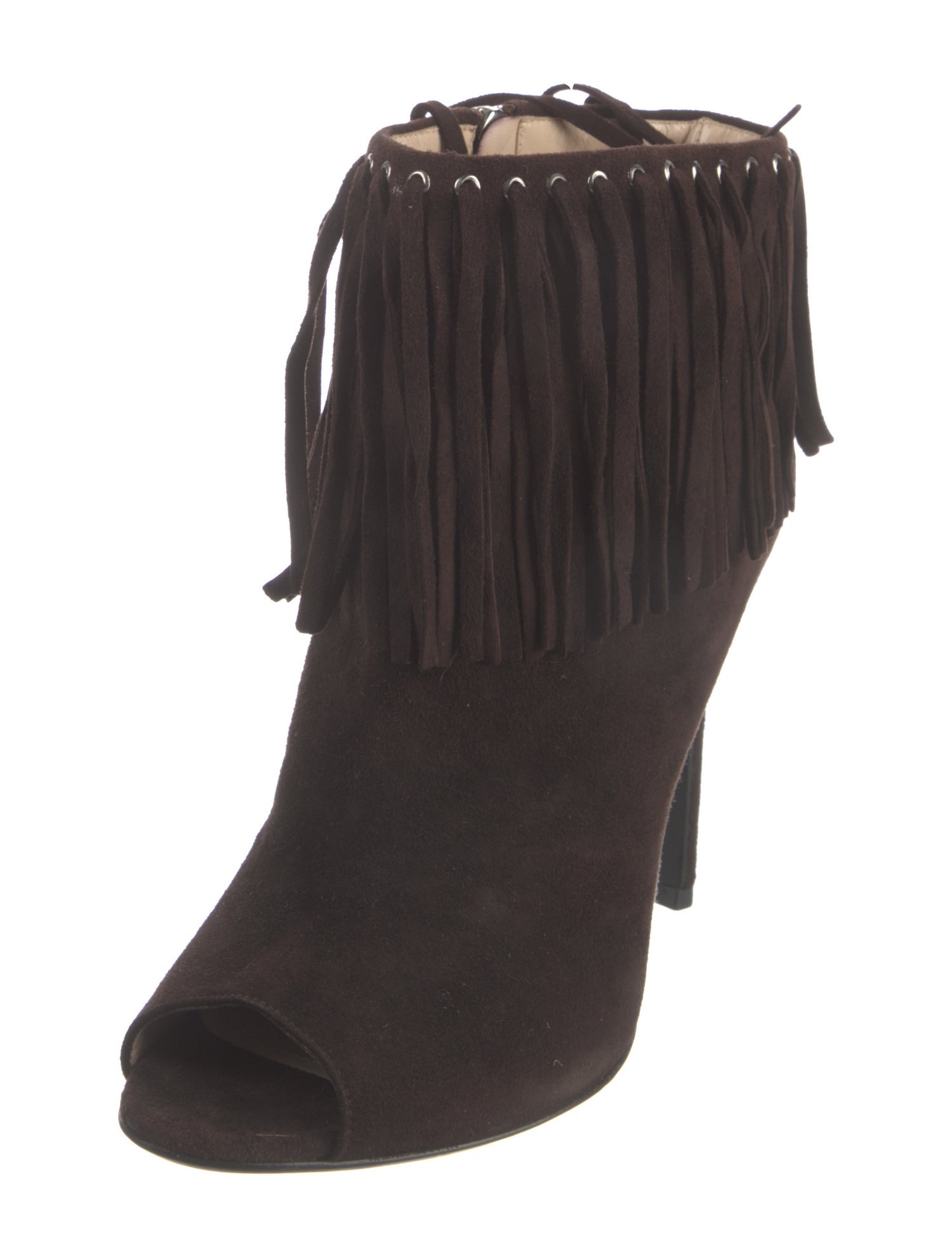 Prada Suede Fringe Trim Accent Sandals