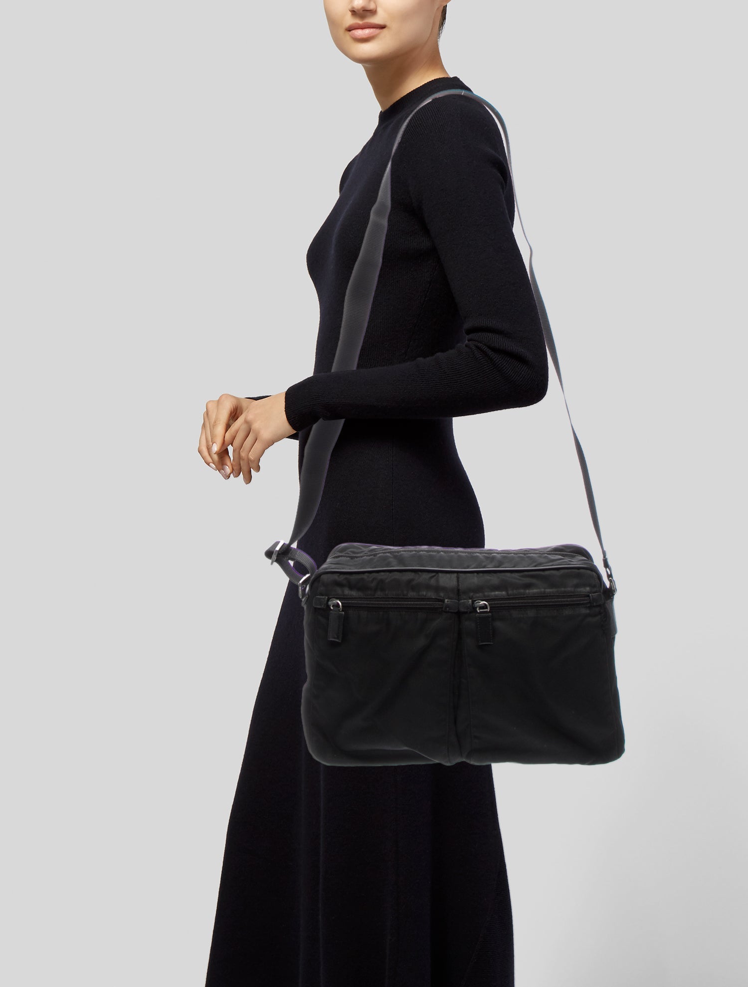 Prada Enameled Metal Triangle Messenger Bag