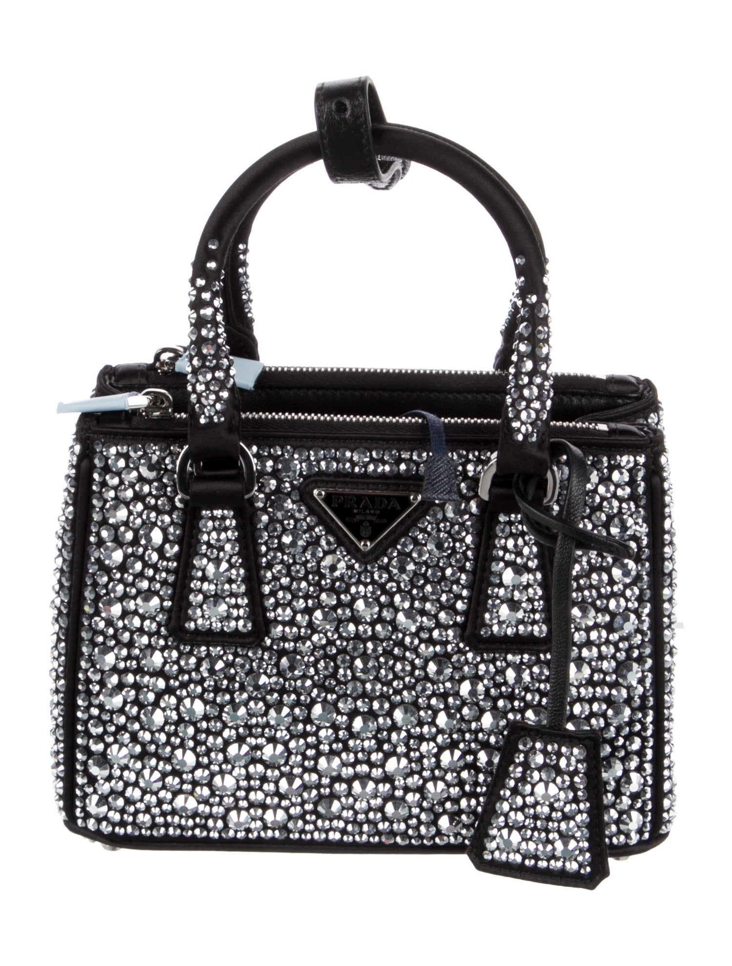 Prada Enameled Metal Triangle Galleria Double Zip Mini