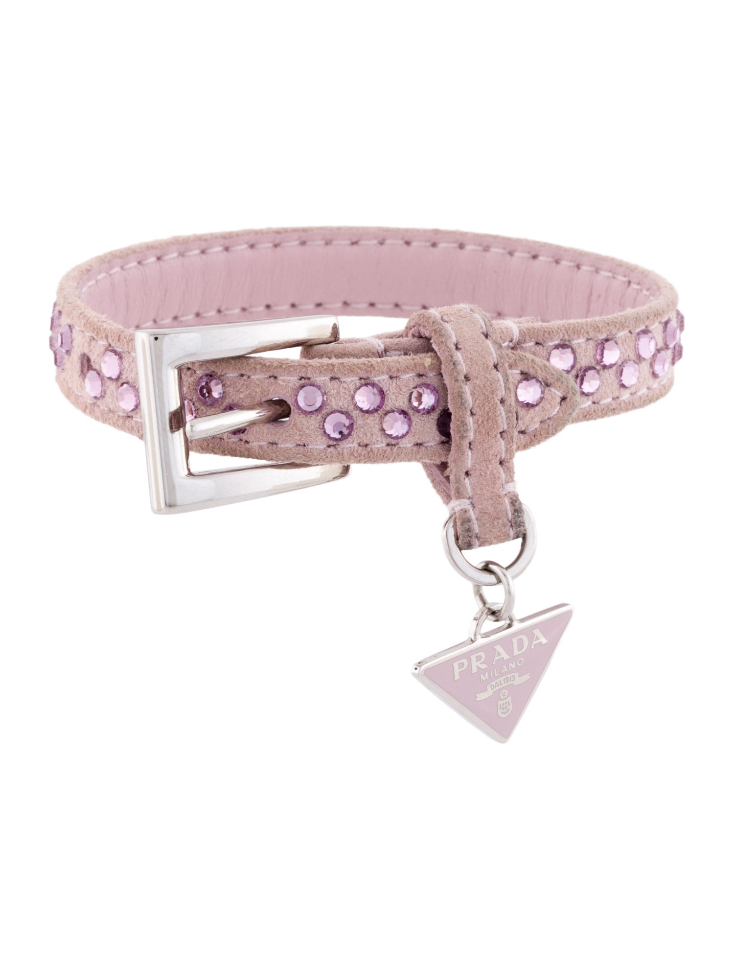 Prada Suede & Crystal Charm Wrap Bracelet