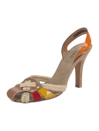 Prada Leather Colorblock Pattern Slingback Sandals
