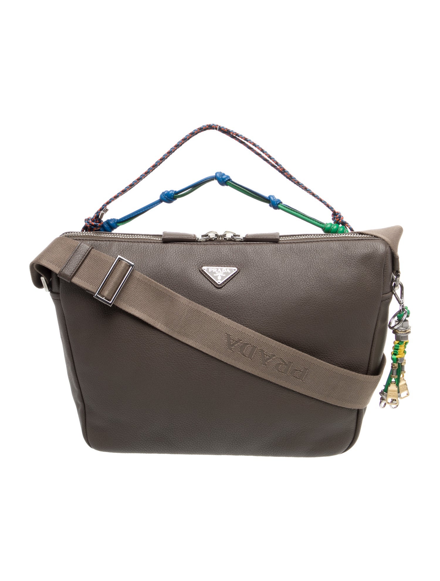 Prada Enameled Metal Triangle Shoulder Bag w/Charm Medium