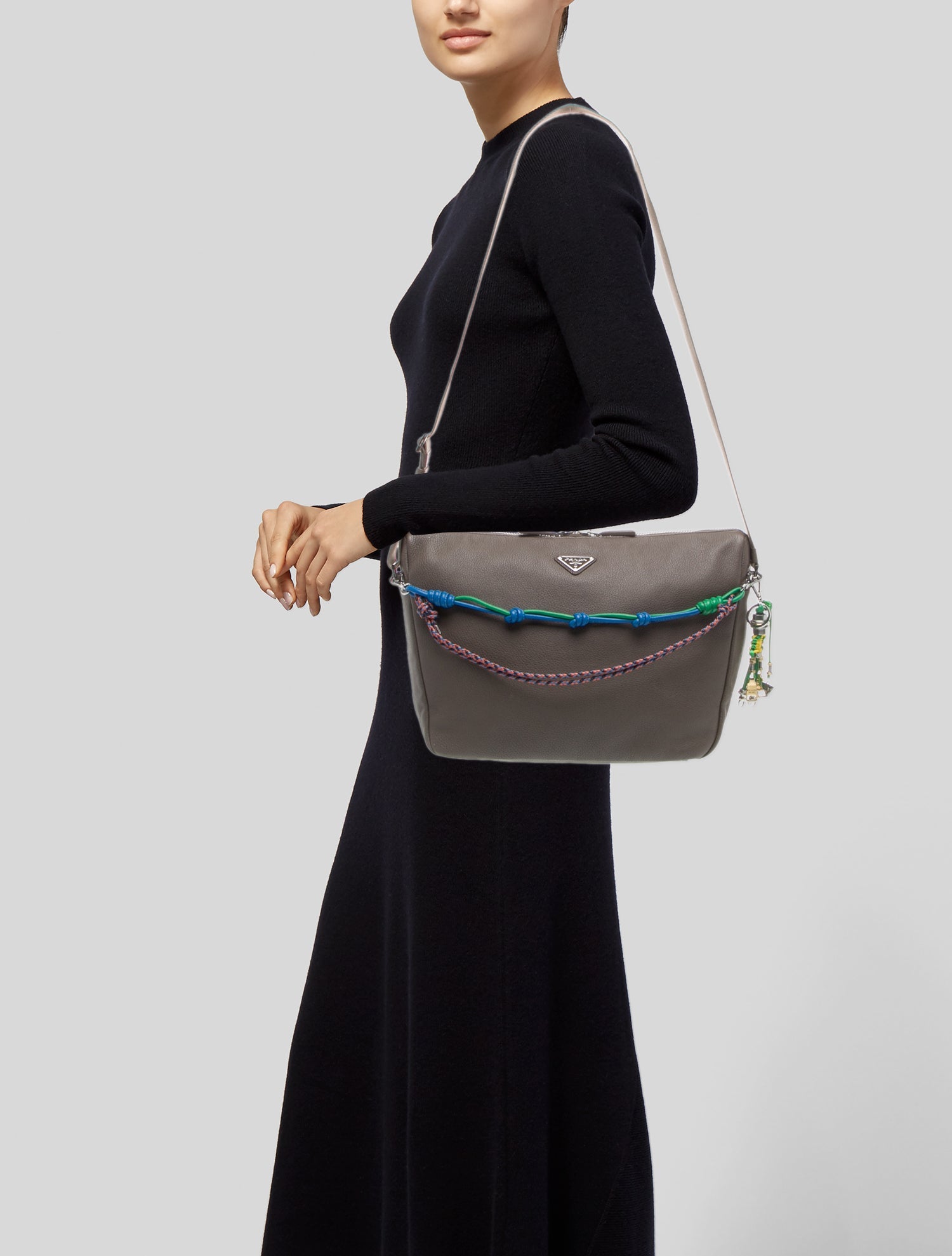 Prada Enameled Metal Triangle Shoulder Bag w/Charm Medium