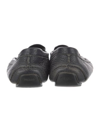 Prada Enameled Metal Triangle Leather Loafers