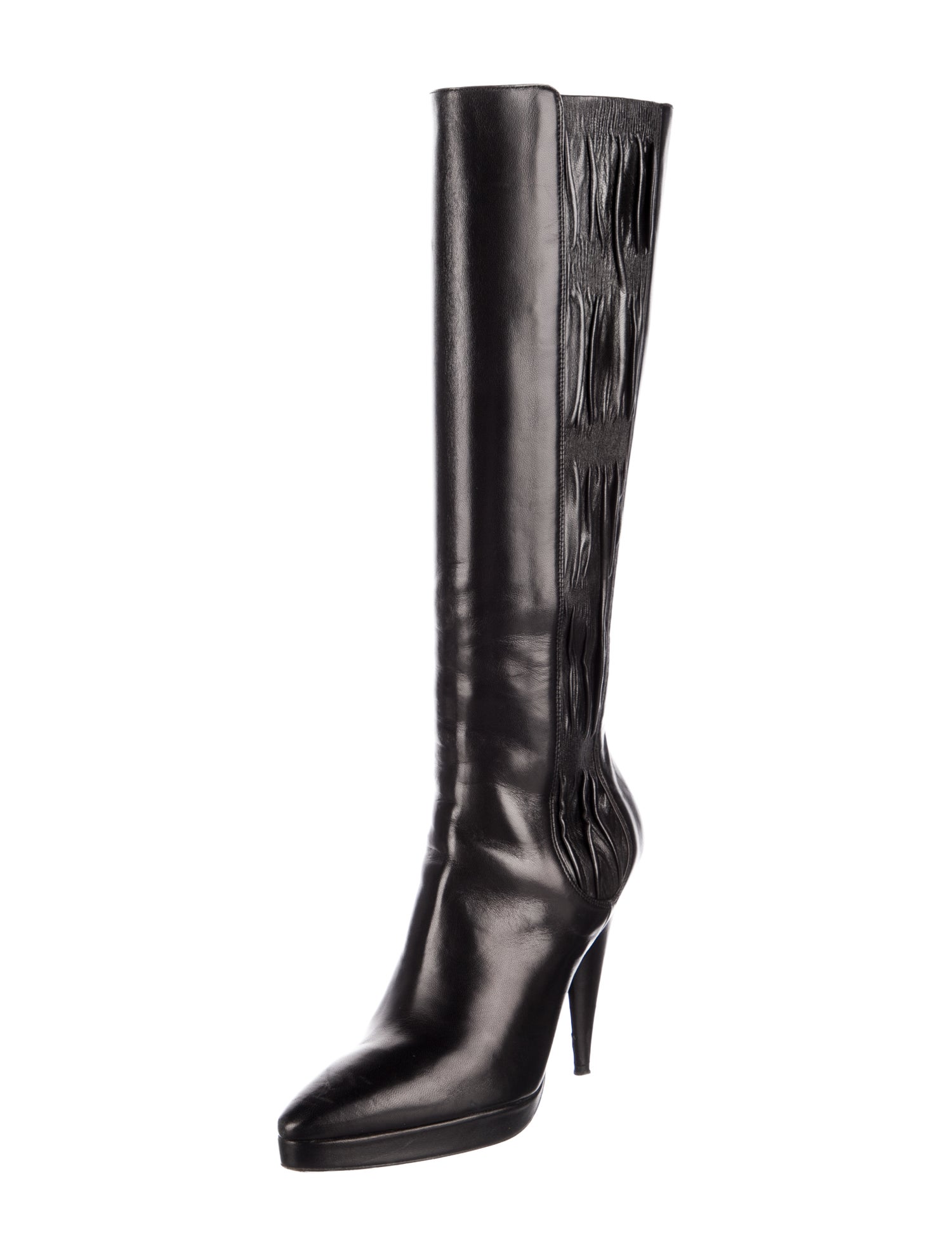 Prada Leather Pleated Accents Boots
