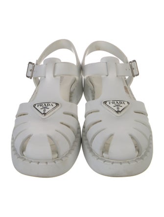 Prada Enameled Metal Triangle Rubber Slingback Sandals