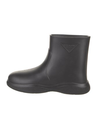 Prada Enameled Metal Triangle Rubber Rain Boots