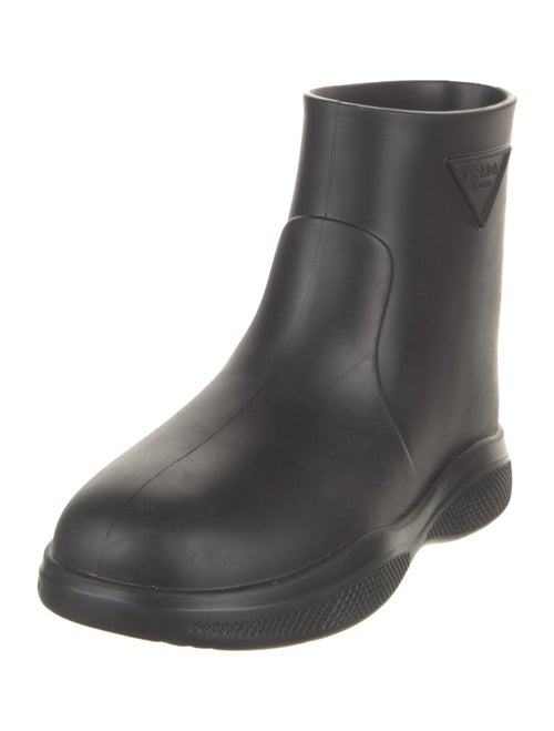 Prada Enameled Metal Triangle Rubber Rain Boots