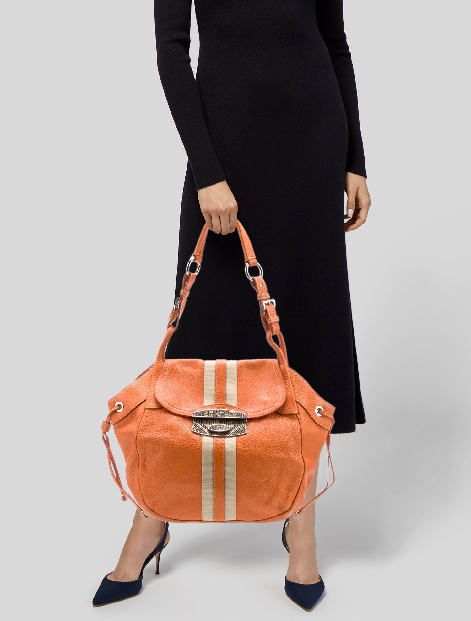 Prada Enameled Metal Triangle Vitello Daino Skipper Hobo