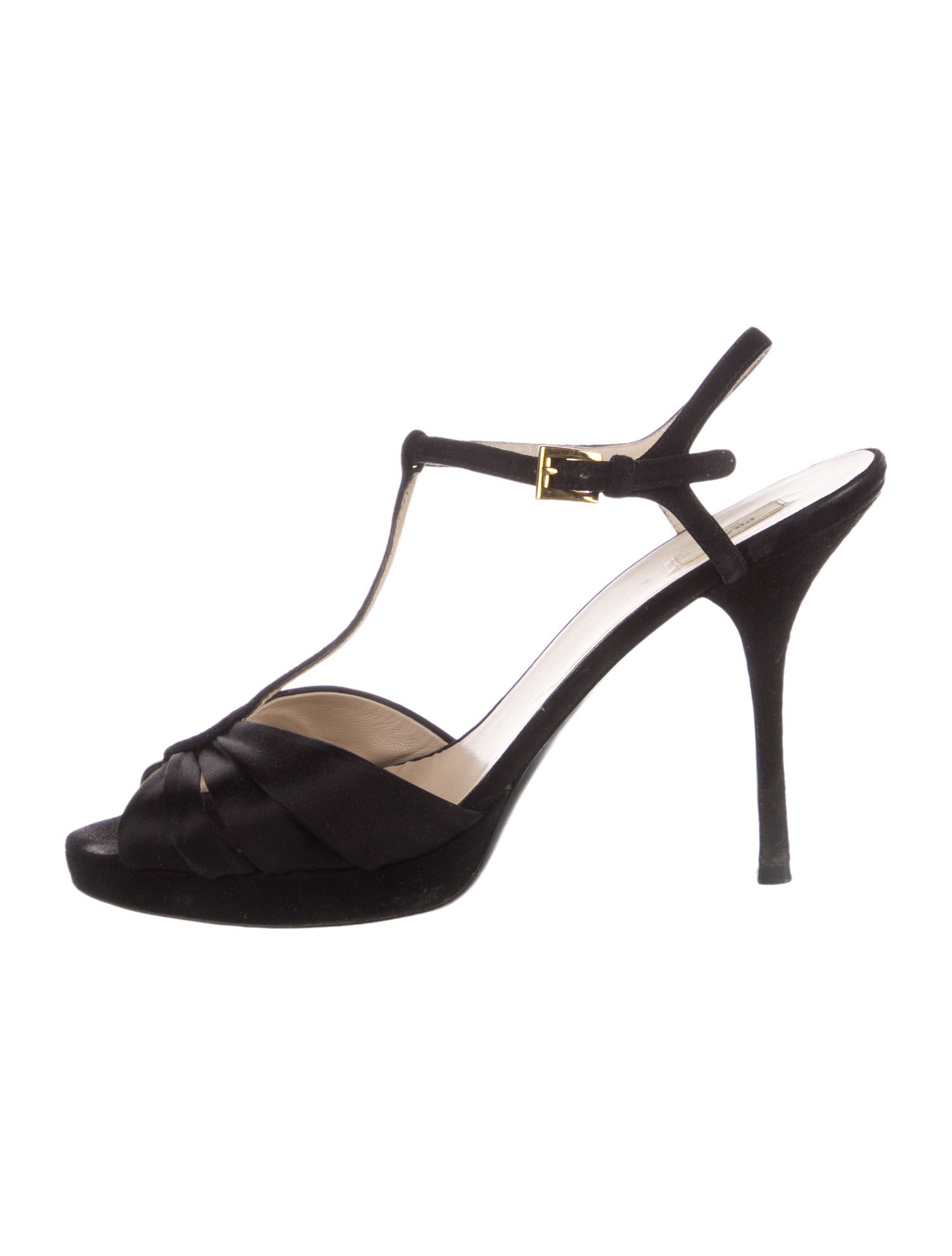 Prada Suede Pleated Accents T-Strap Sandals