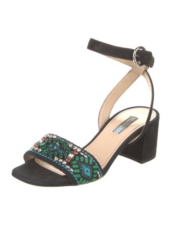 Prada Suede Crystal Embellishments Sandals