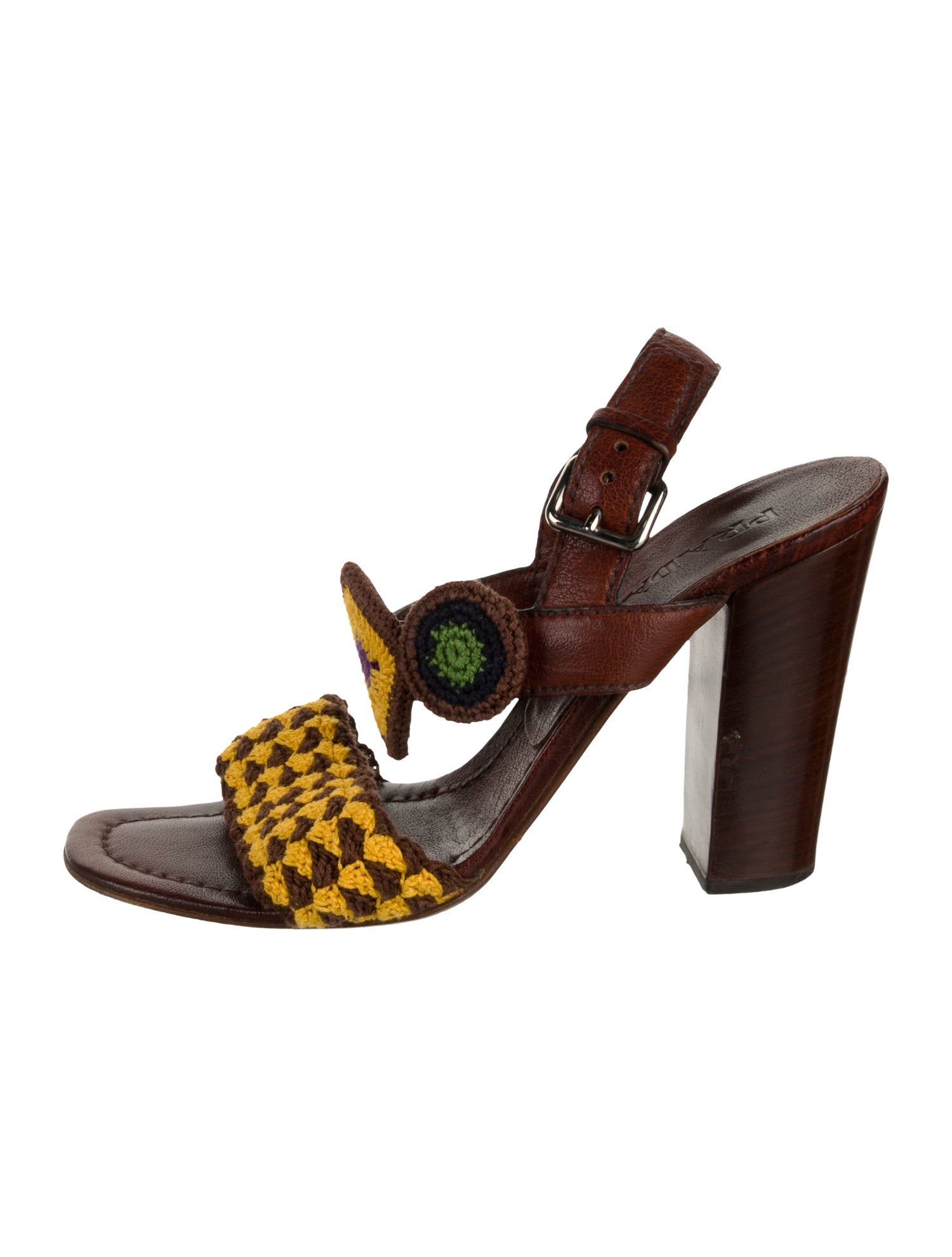 Prada Leather Crochet Trim Slingback Sandals