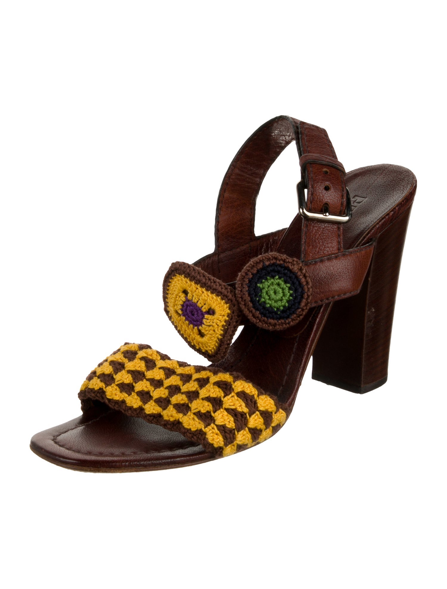 Prada Leather Crochet Trim Slingback Sandals