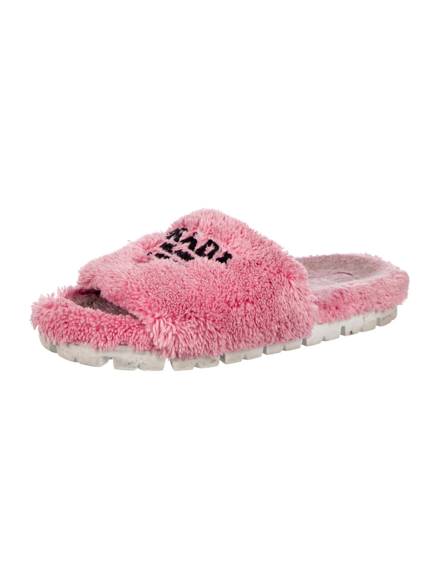 Prada Shearling Graphic Print Slides