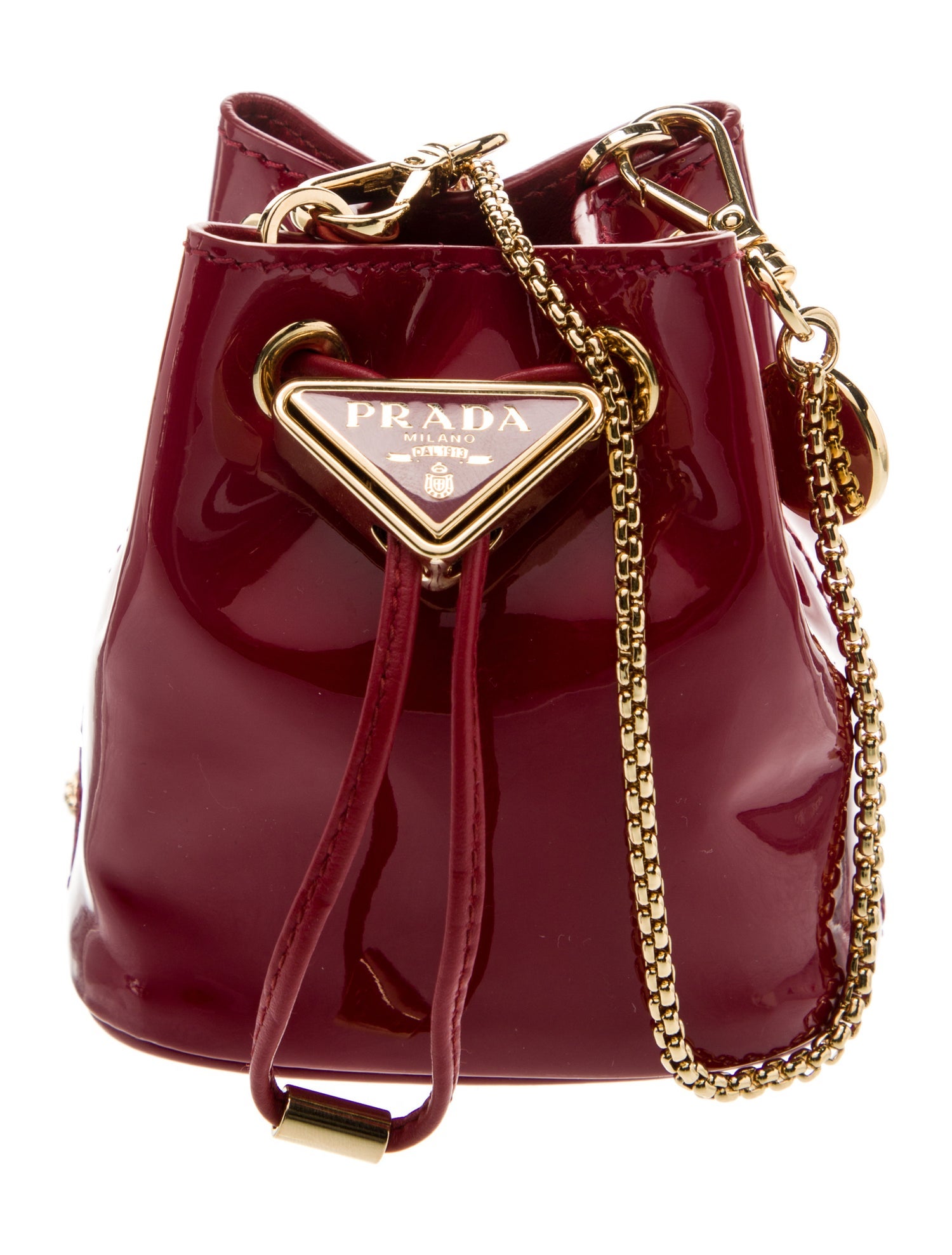 Prada Enameled Metal Triangle Mini Bucket Bag