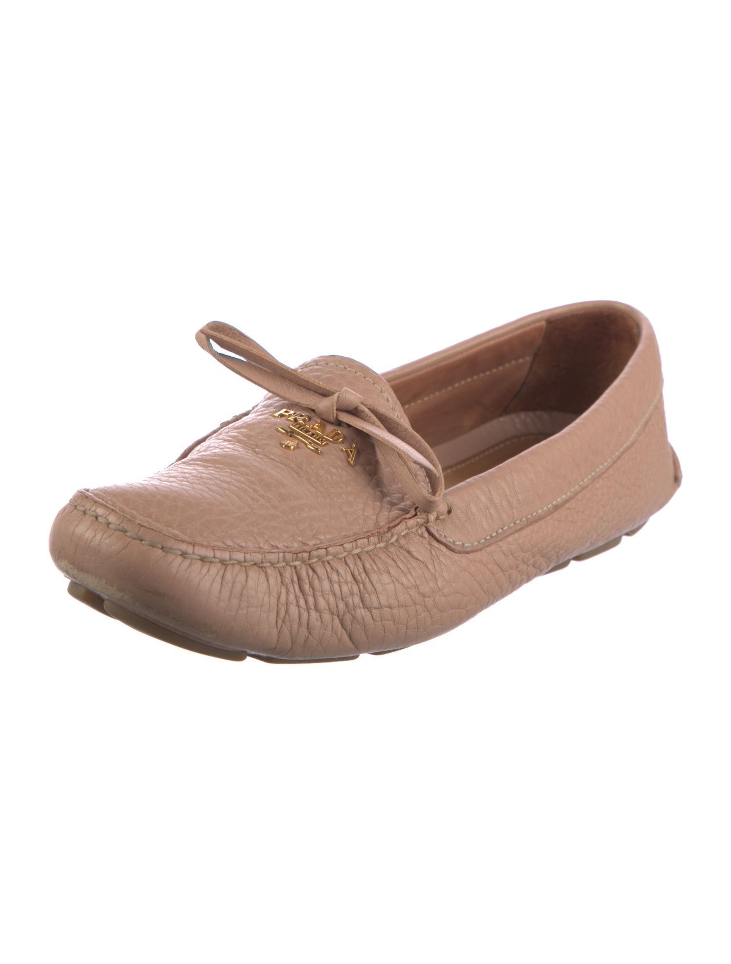 Prada Leather Bow Accents Moccasins