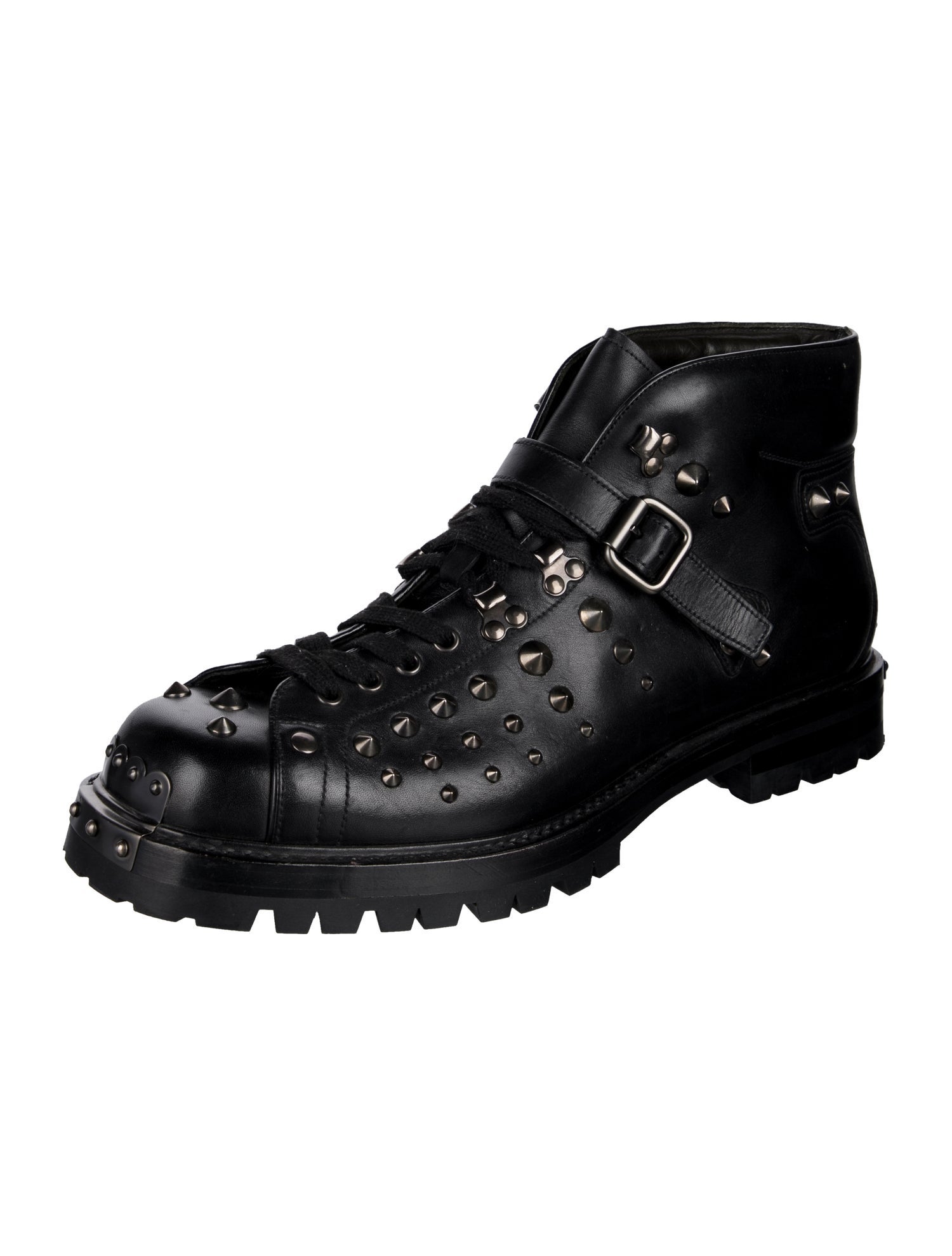 Prada Leather Studded Accents Combat Boots