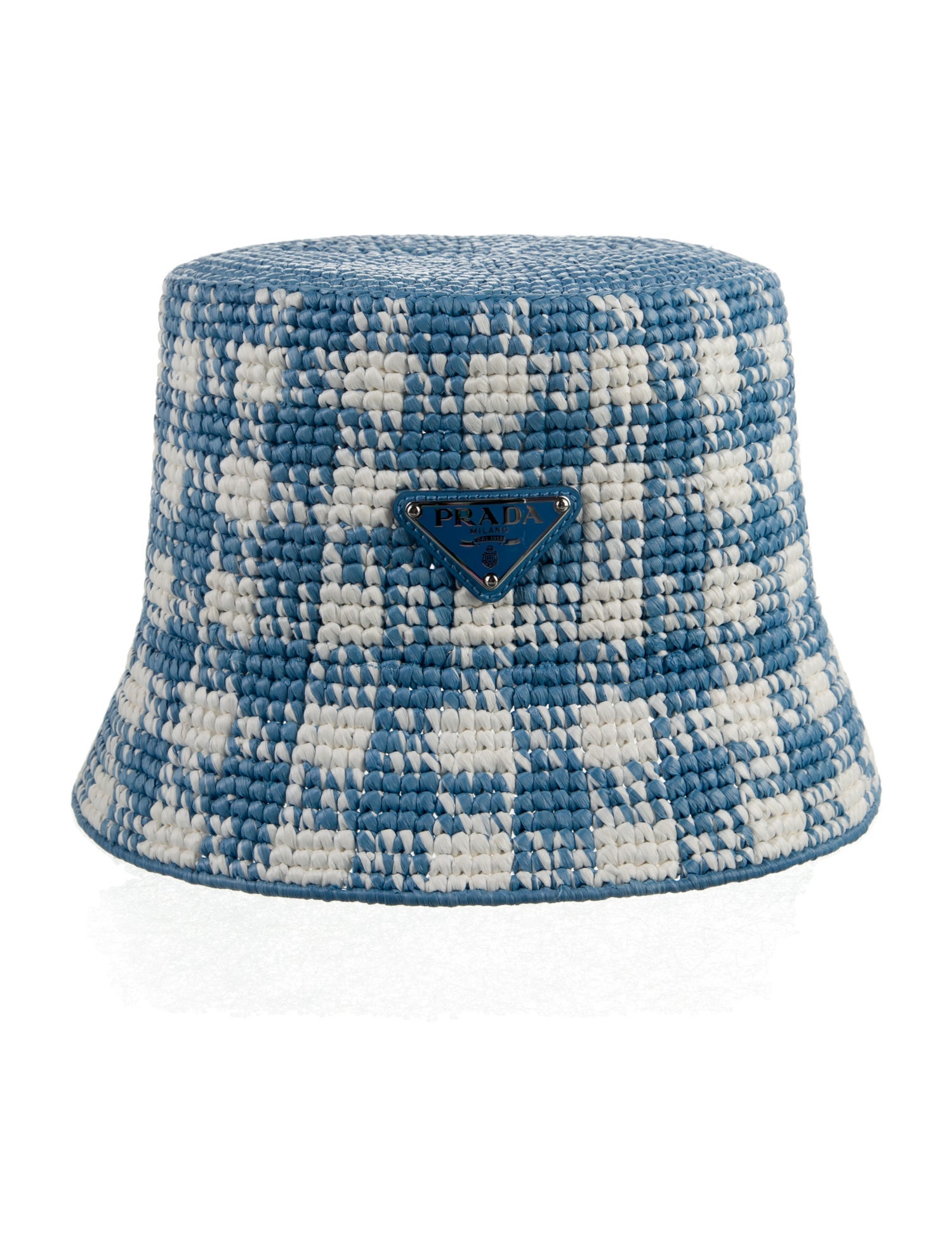Prada Raffia Checkered Bucket Hat