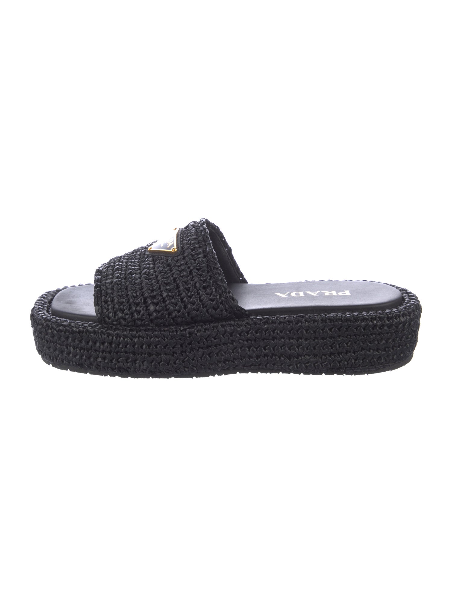 Prada Enameled Metal Triangle Raffia Espadrilles