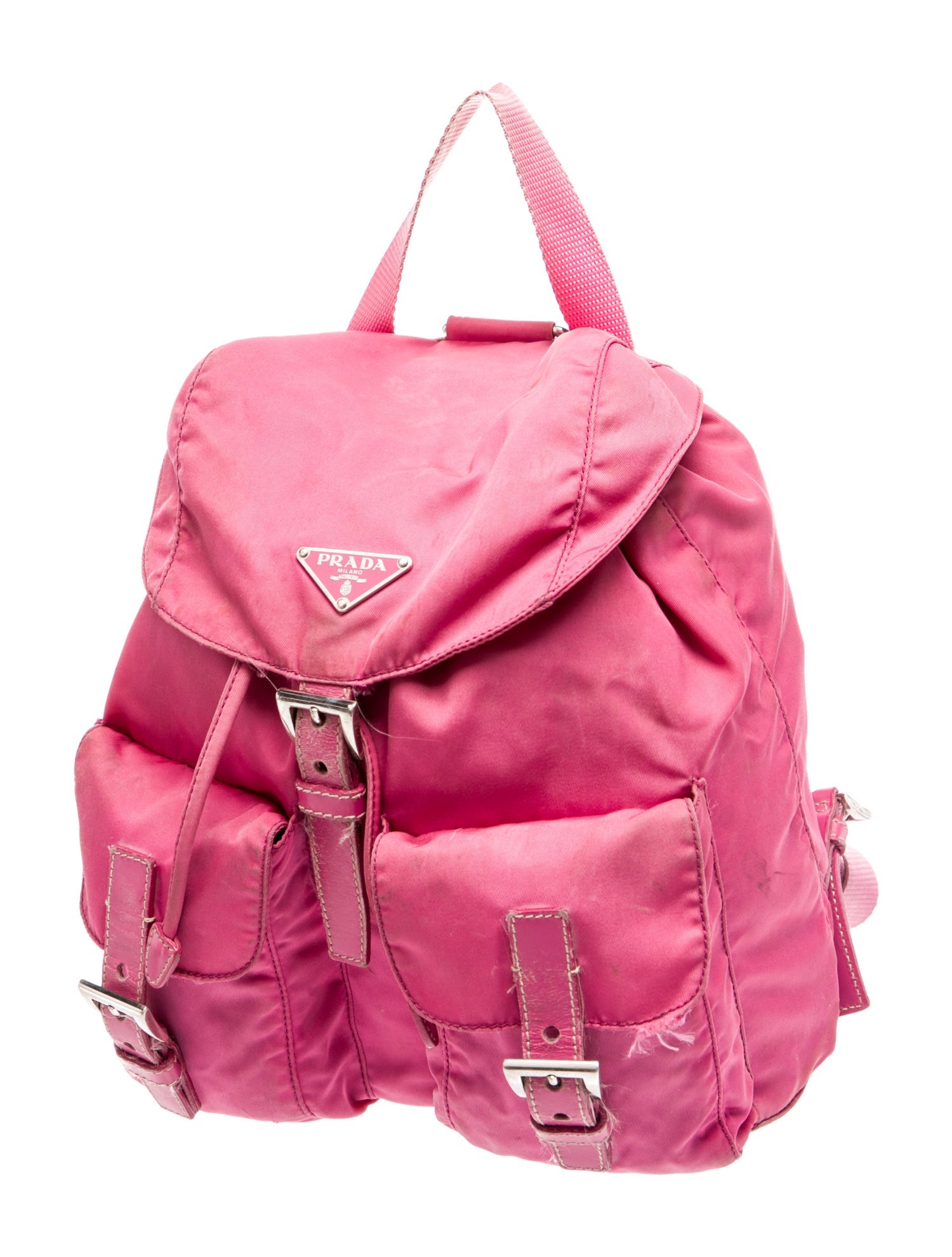 Prada Enameled Metal Triangle Backpack