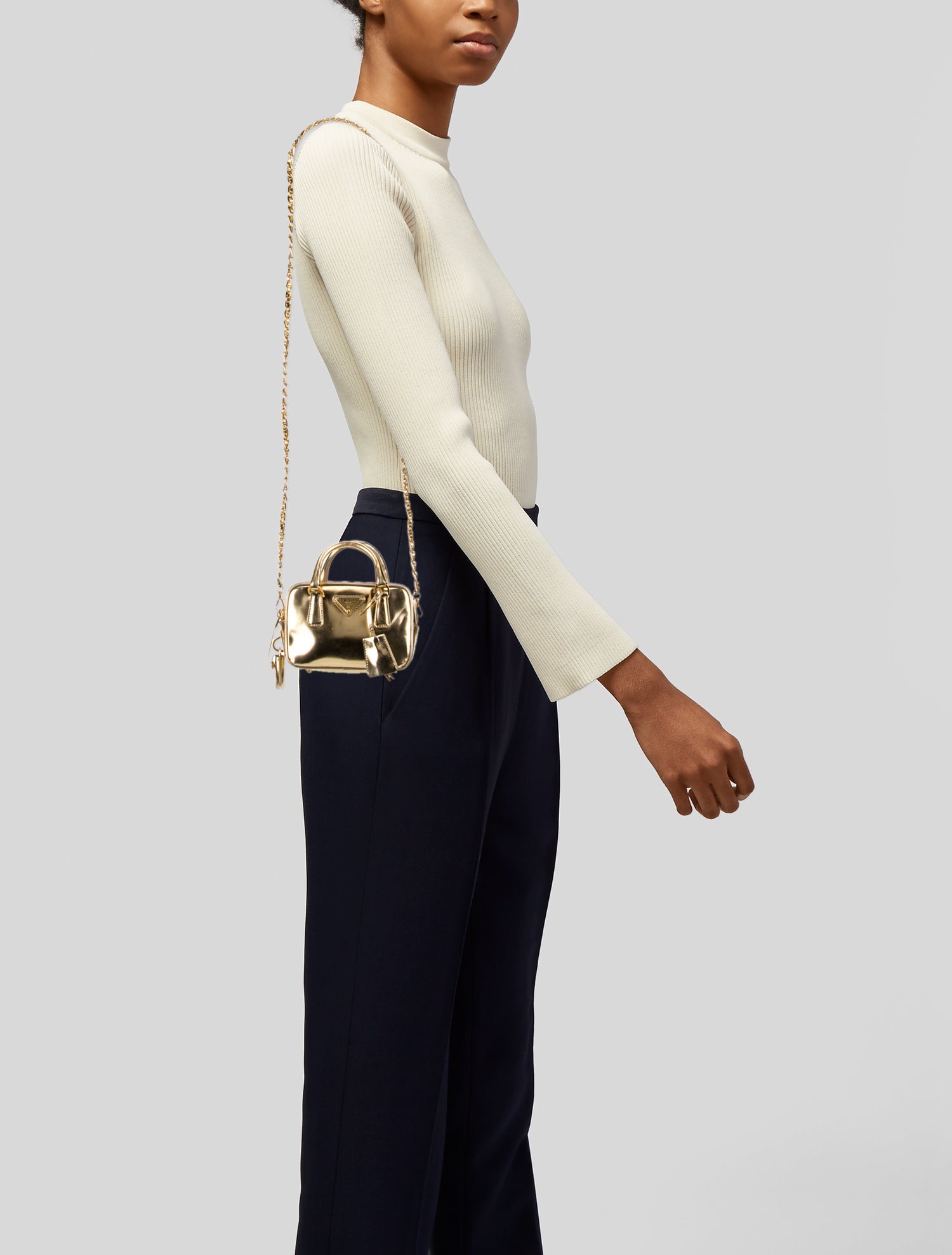 Prada Enameled Metal Triangle Top Handle Bag