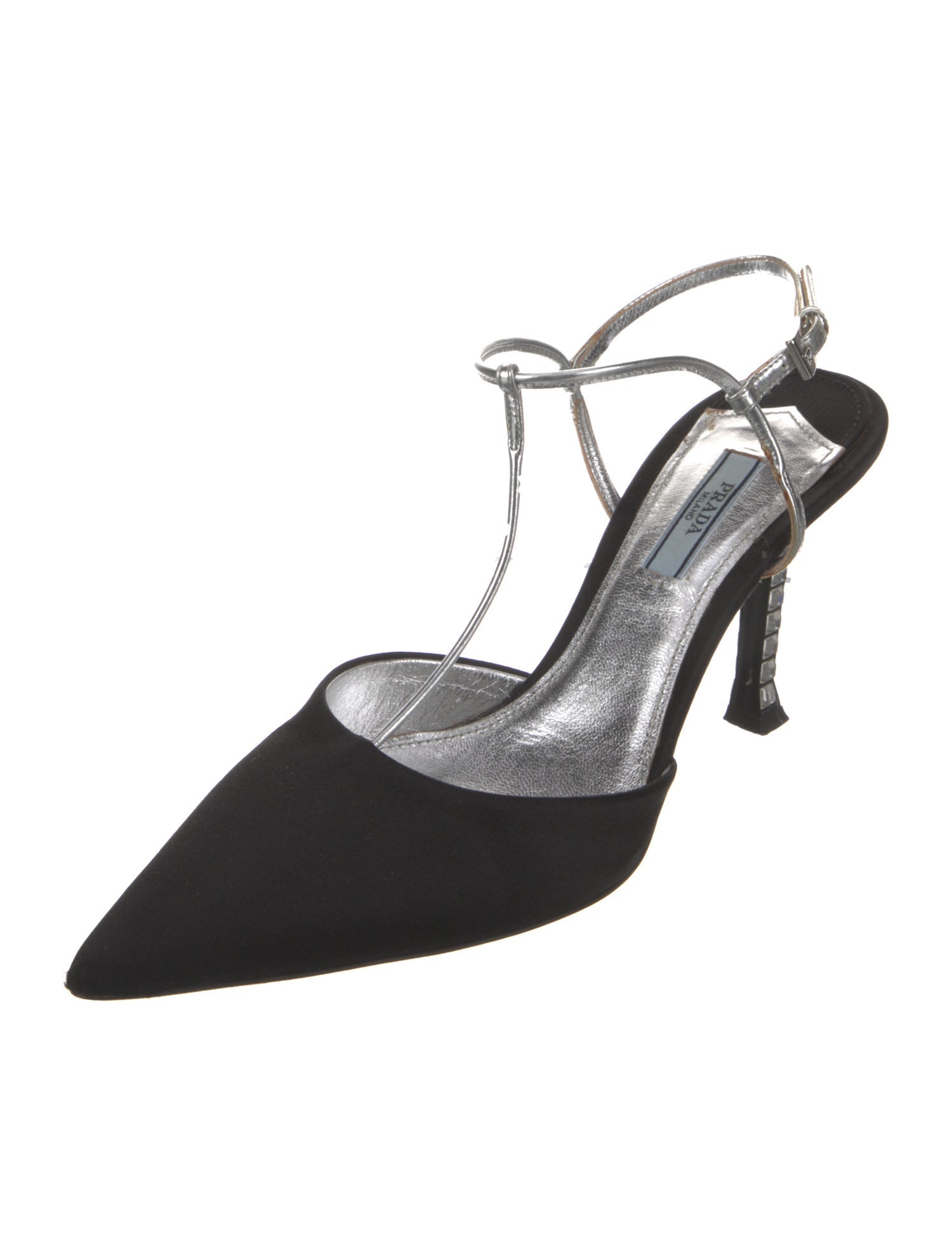 Prada Satin Crystal Embellishments T-Strap Pumps