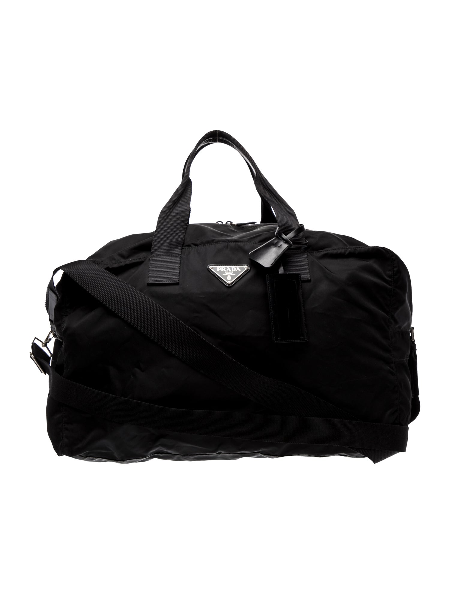 Prada Enameled Metal Triangle Weekender Bag